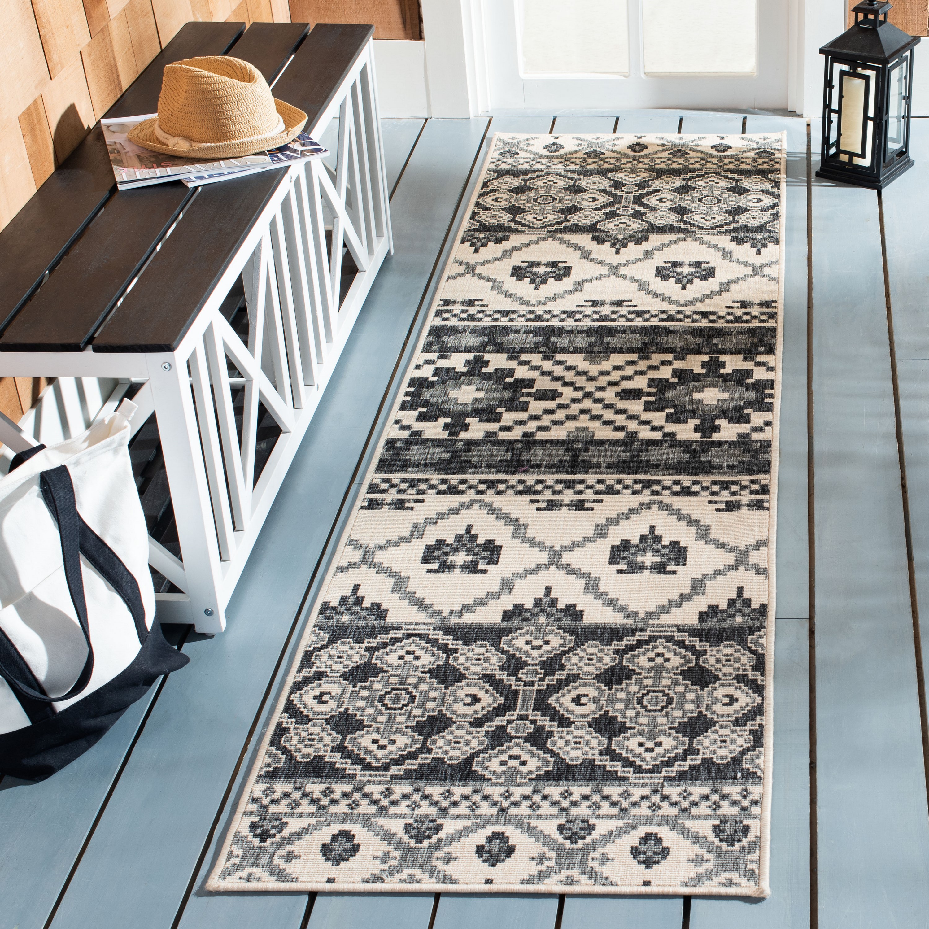Safavieh VER097-3413-212 Veranda Srbislava 2 x 12 (ft) Loomed Synthetic Beige/Gray Rectangular Indoor/Outdoor Abstract Bohemian/Eclectic Runner rug