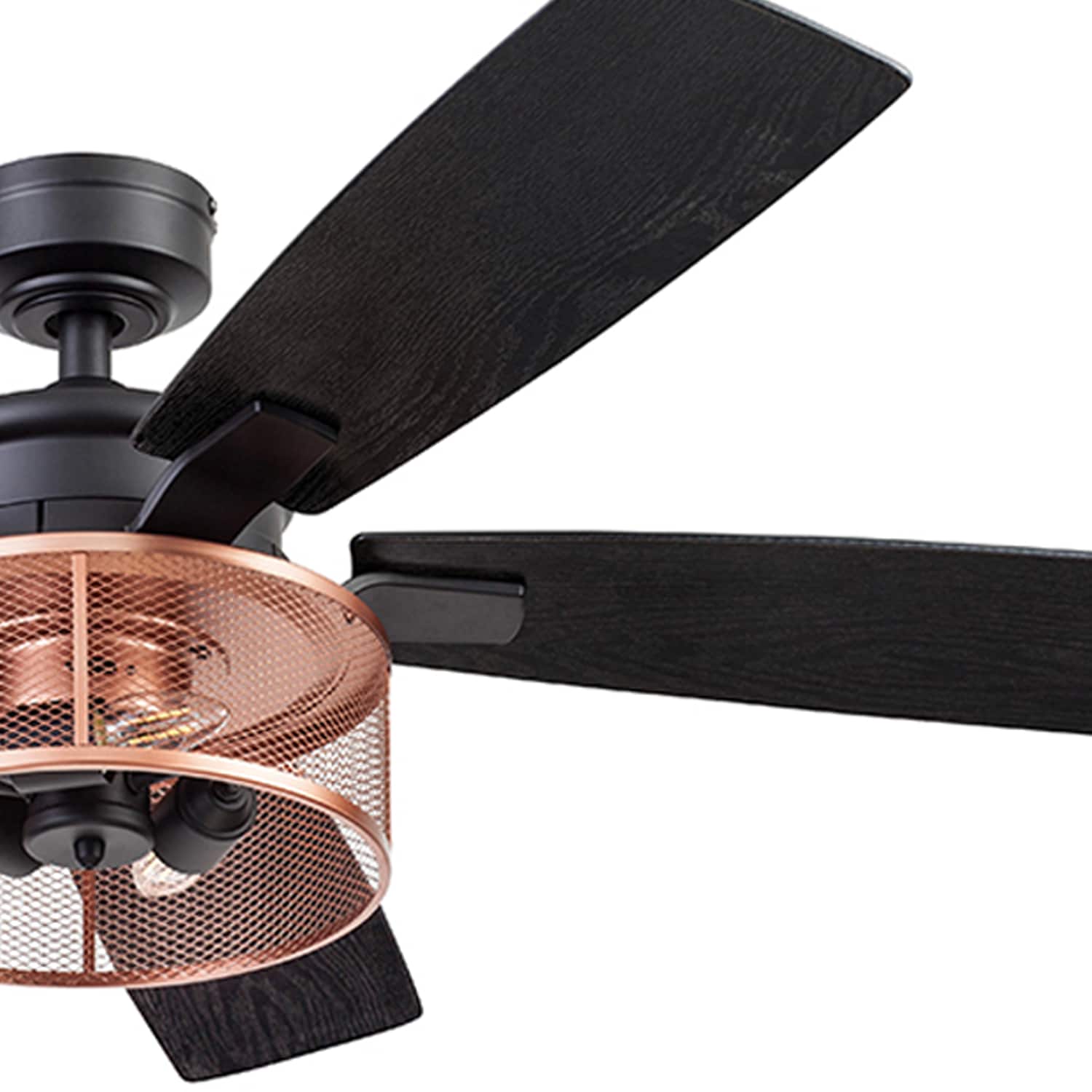 Honeywell Carnegie 52-in Matte Black and Copper LED Indoor Cage Ceiling Fan  with Light Remote (5-Blade) in the Ceiling Fans department at