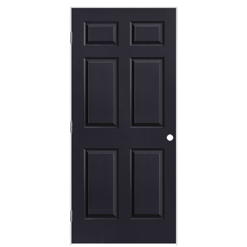 Masonite 1317434 36-in x 80-in Midnight Solid core 6-panel Right hand Smooth Prefinished Molded composite Flat Jamb Single Prehung Interior Door
