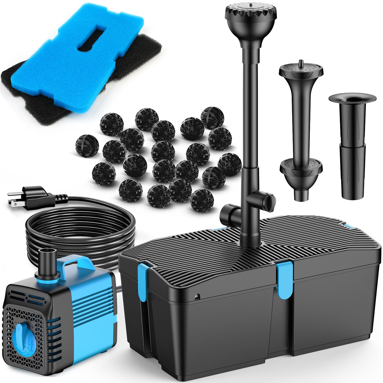 AKSCYZM  Pond Filter with Fountain Pump Kit 50W 660GPH Submersible Water Pump for Outdoor Ponds Koi Pond Garden Fish Tank Water Features