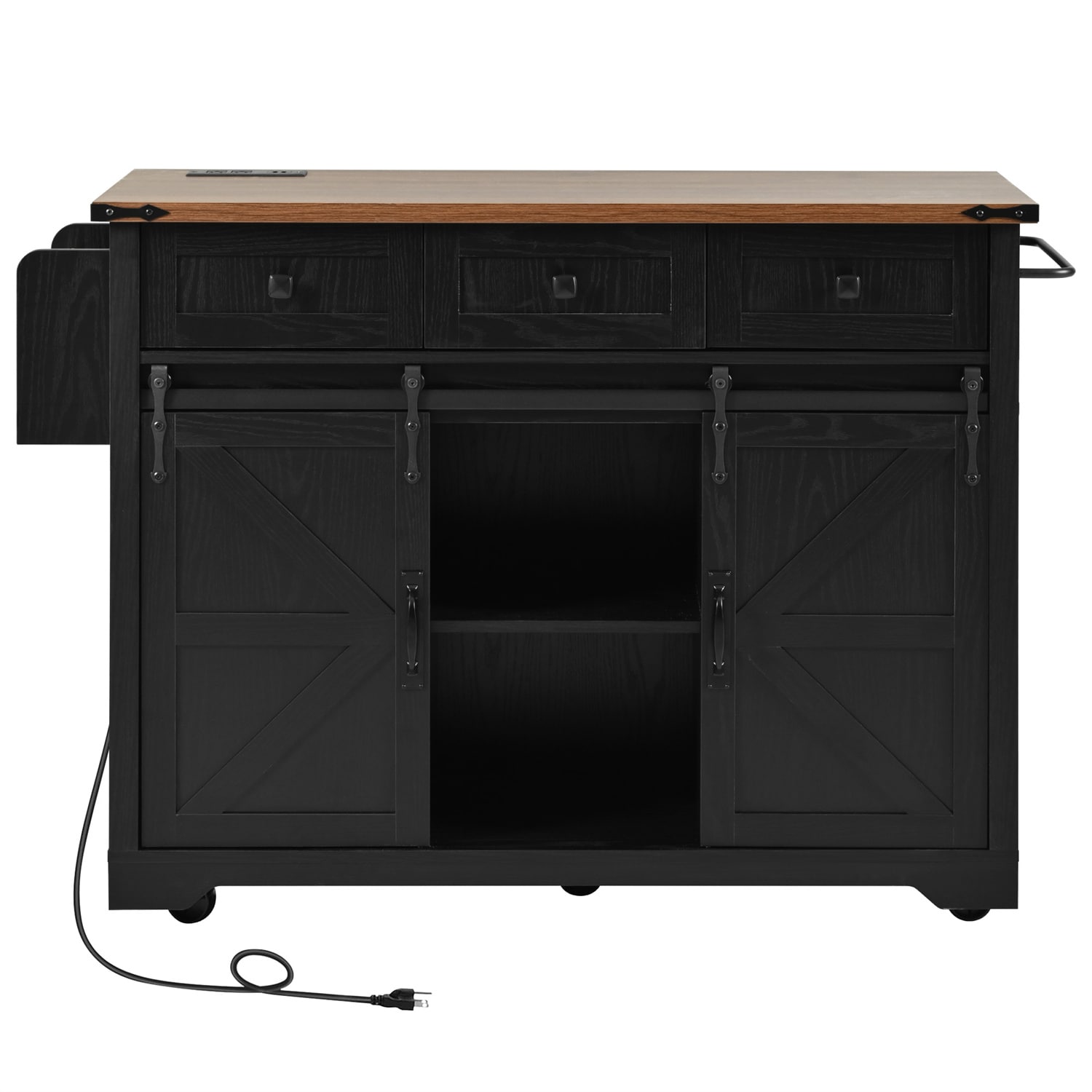 BABOOM Blue Mdf Base with Wood Top Rolling Kitchen Island (29.33-in x 39.8-in x 33.7-in)