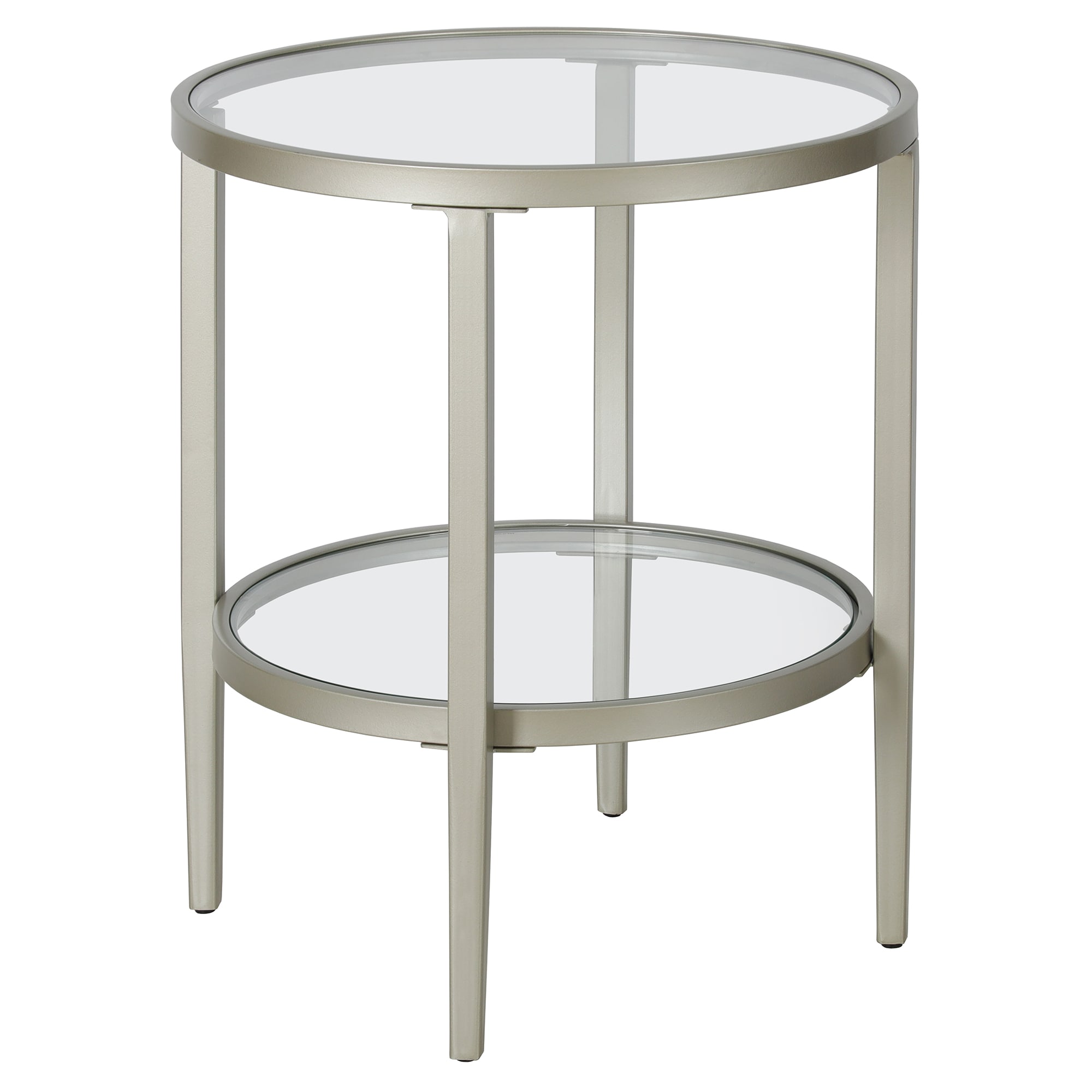 Hailey Home ST1627 Hera 19.63-Inches W x 23.63-Inches H Satin Nickel Glass Round Modern End Table Assembly Required