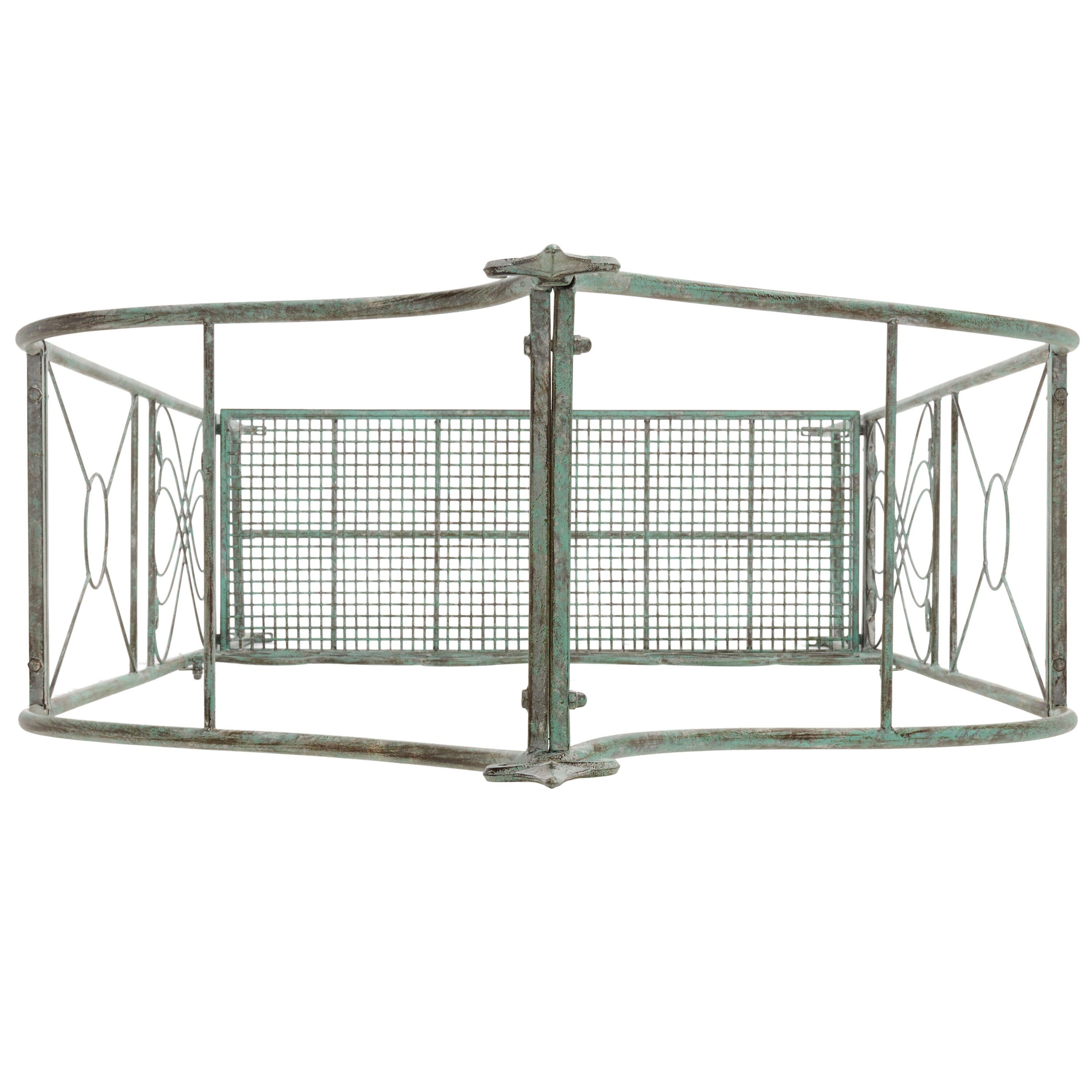 Antique Green Iron Garden Arbor Bench with Victorian Scrollwork
