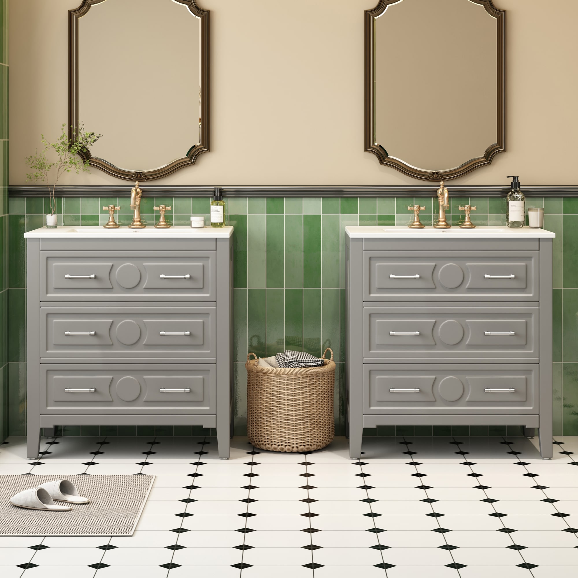 ModernLuxe L3P-N710SS00003E 60inch Bathroom Vanity Set with Ceramic Sink Separate Free Standing Single Vanity Set with 3 Drawers Solid Wood Frame Bathroom Storage Cabinet Gray