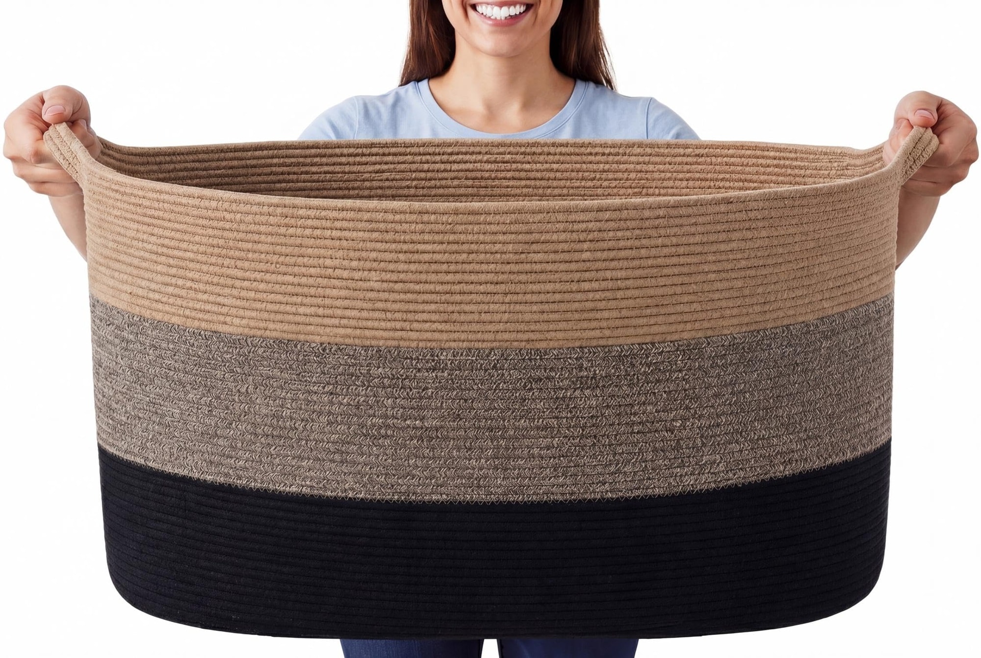 AKSCYZM  Jumbo Blanket Basket 125L Cotton Rope Storage Basket with Handles 25 by 18 by 17 Inches Extra Large Woven Laundry Hamper for Living Room