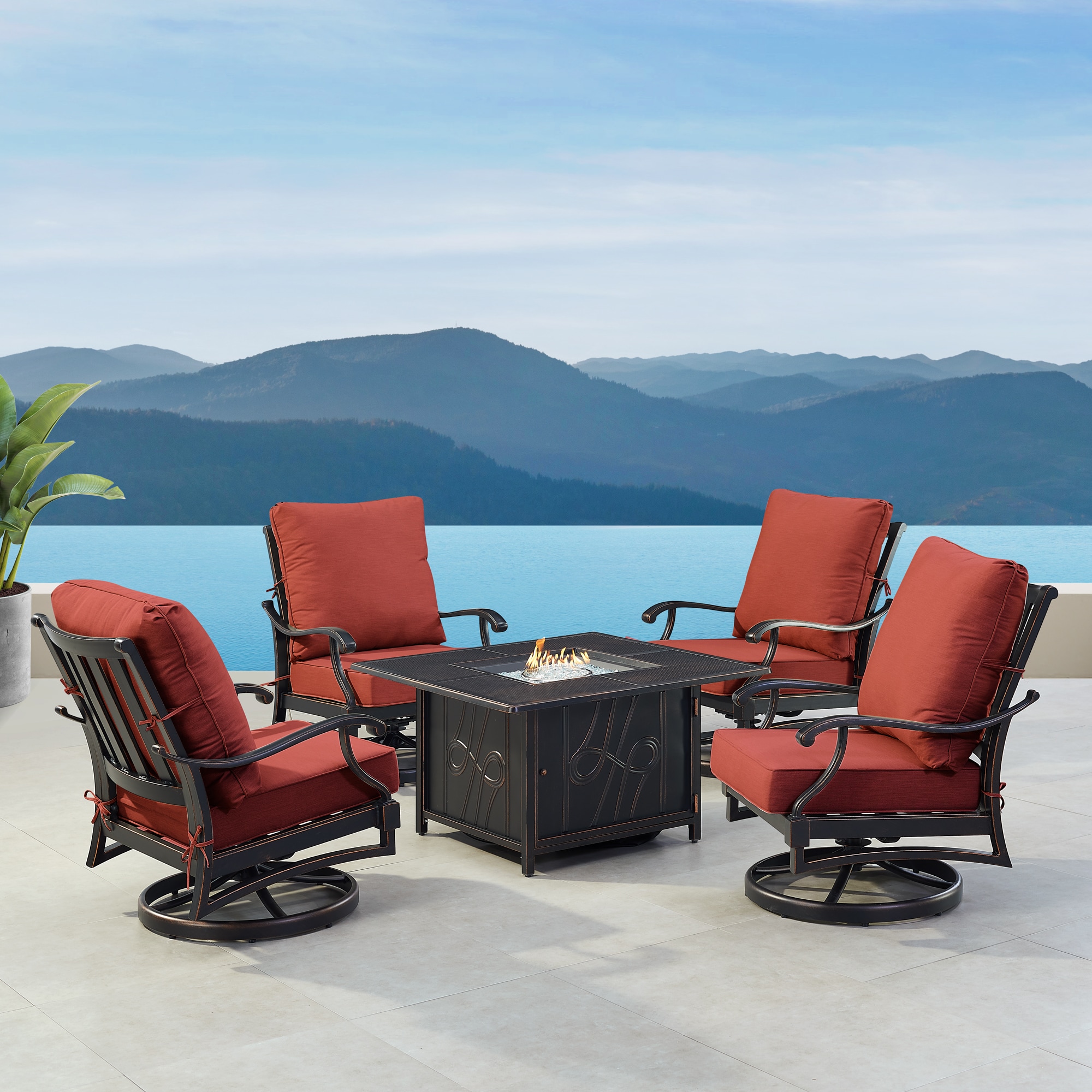 Oakland Living SHAO4CHREGISRDCUA 14-Piece Patio Conversation Set with Red Cushions