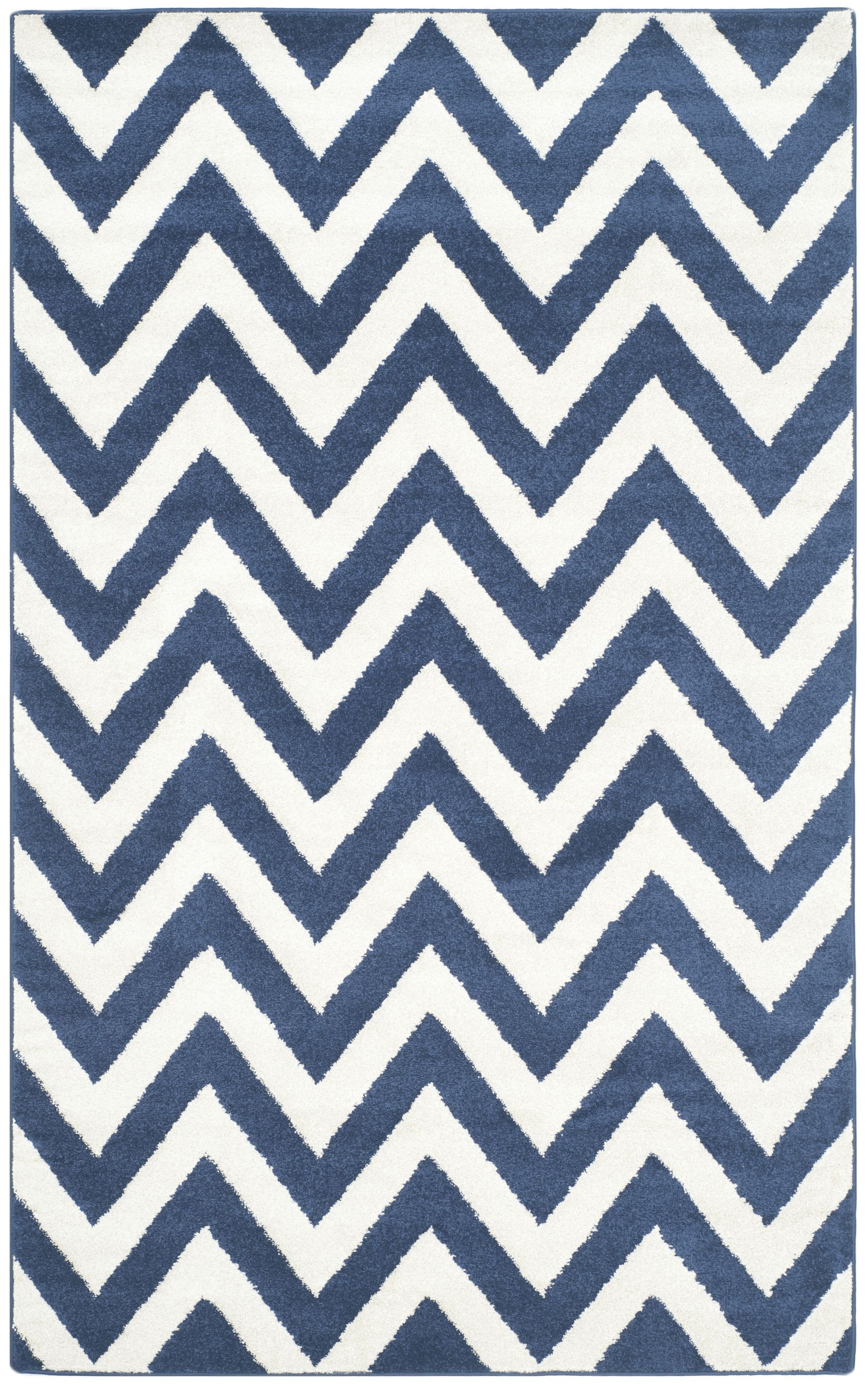 Safavieh AMT419P-5 Amherst Bellport 5 x 8 (ft) Loomed Synthetic Navy/Beige Rectangular Indoor Chevron Mid-Century Modern Area rug