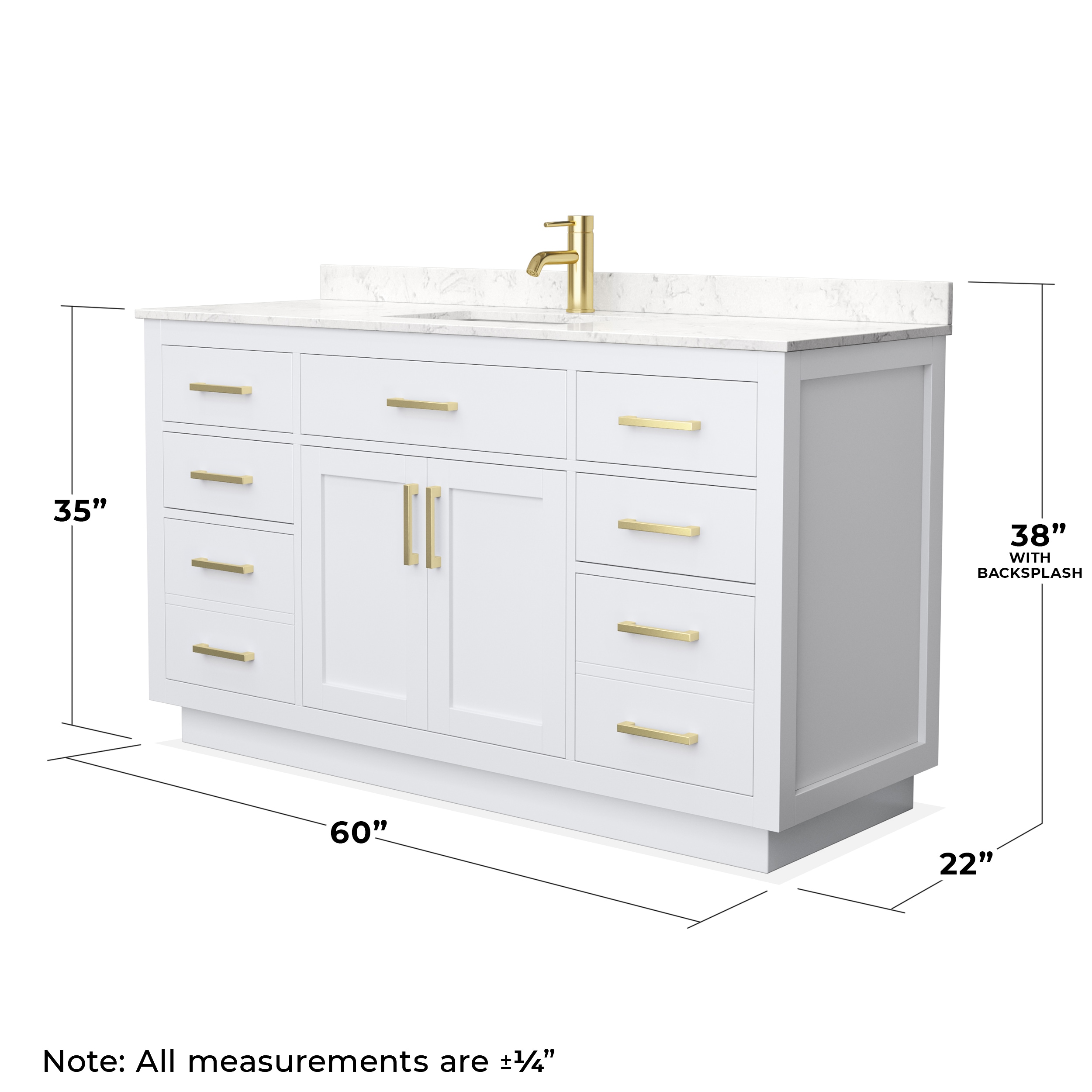 White 60'' Single Bathroom Vanity with Carrara Marble Top