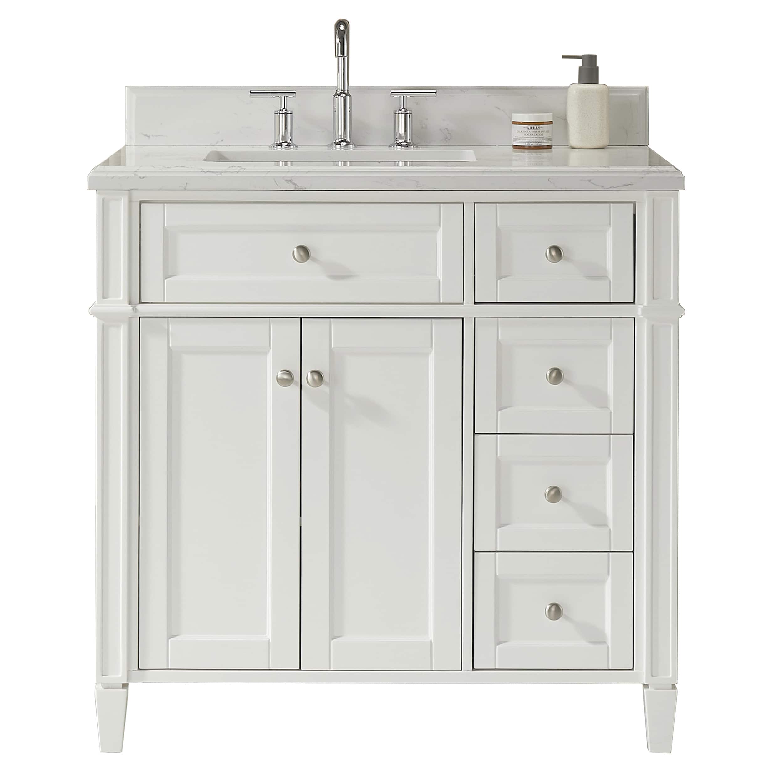 WELLFOR WA-9648-DH 36-in White Undermount Single Sink Bathroom Vanity with White Marble Top