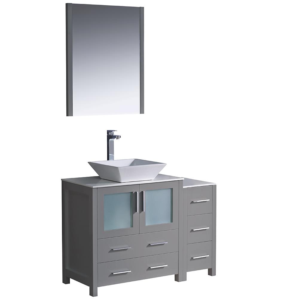 Fresca FVN62-3012GR-VSL Bari 42-in Gray Single sink Bathroom Vanity with White Ceramic Top (Mirror Included)