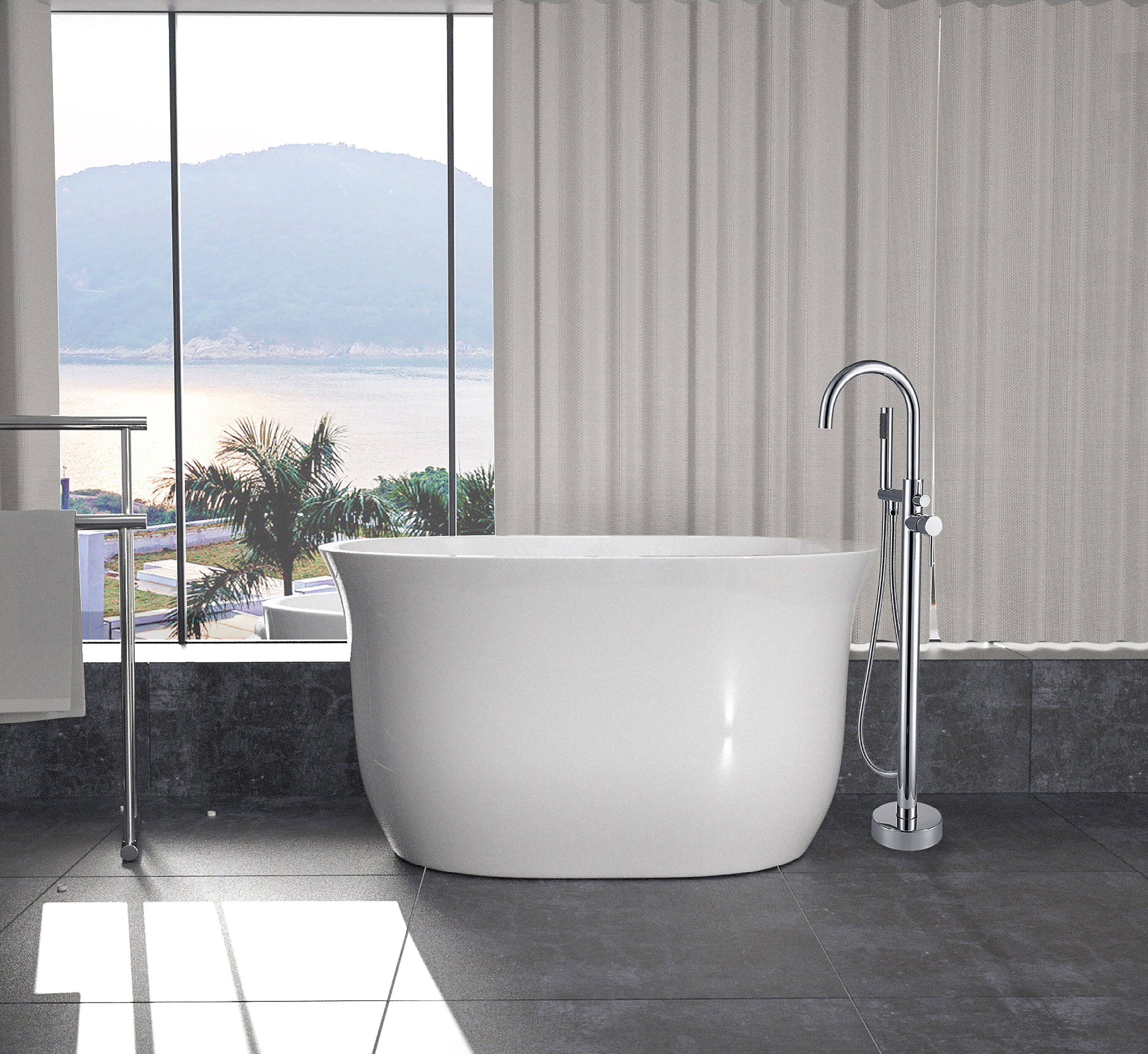 Maincraft HHK2447 28.75-Inches x 47-Inches White Acrylic Oval Freestanding Soaking bathtub Drain ( Left Drain )