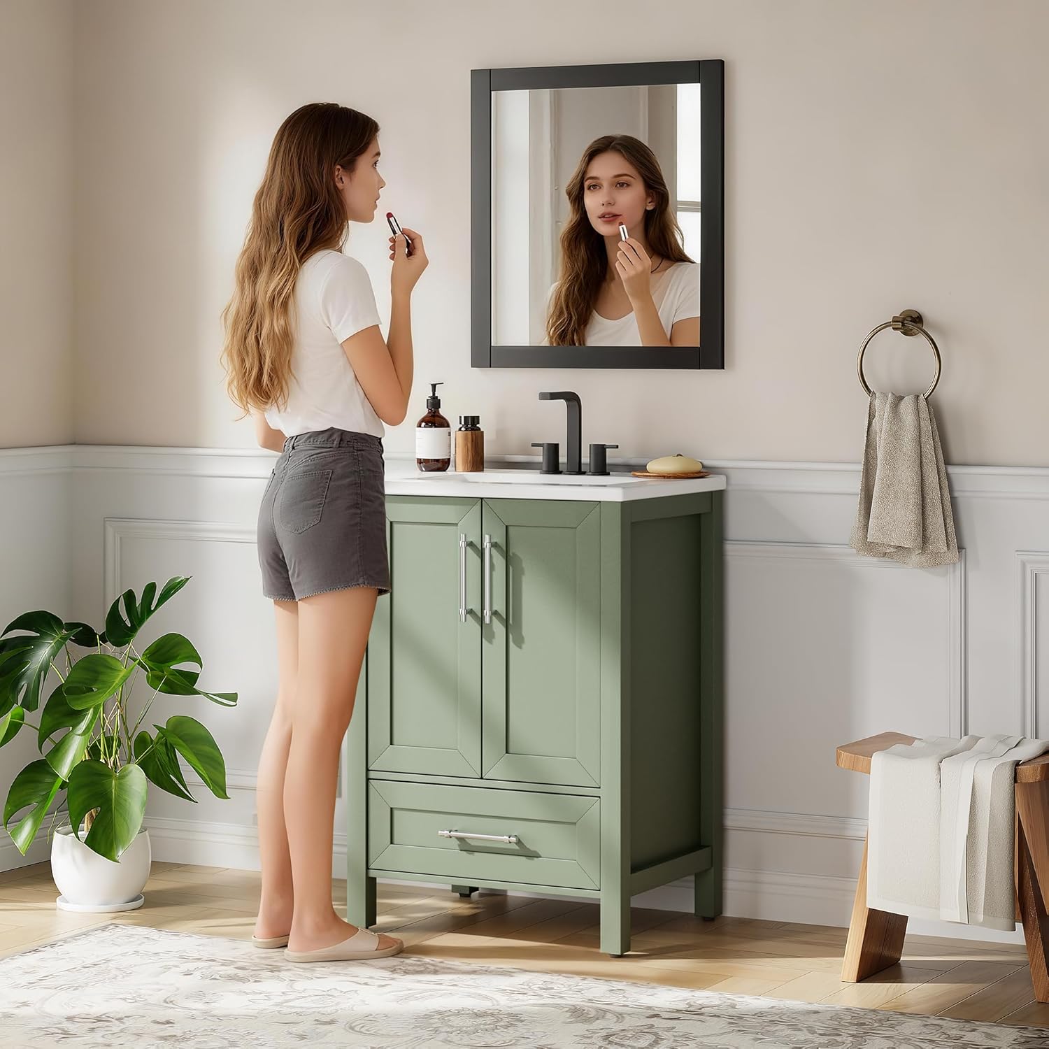 Garvee 24 inch Bathroom Vanity with Sink Vintage Bathroom Cabinet