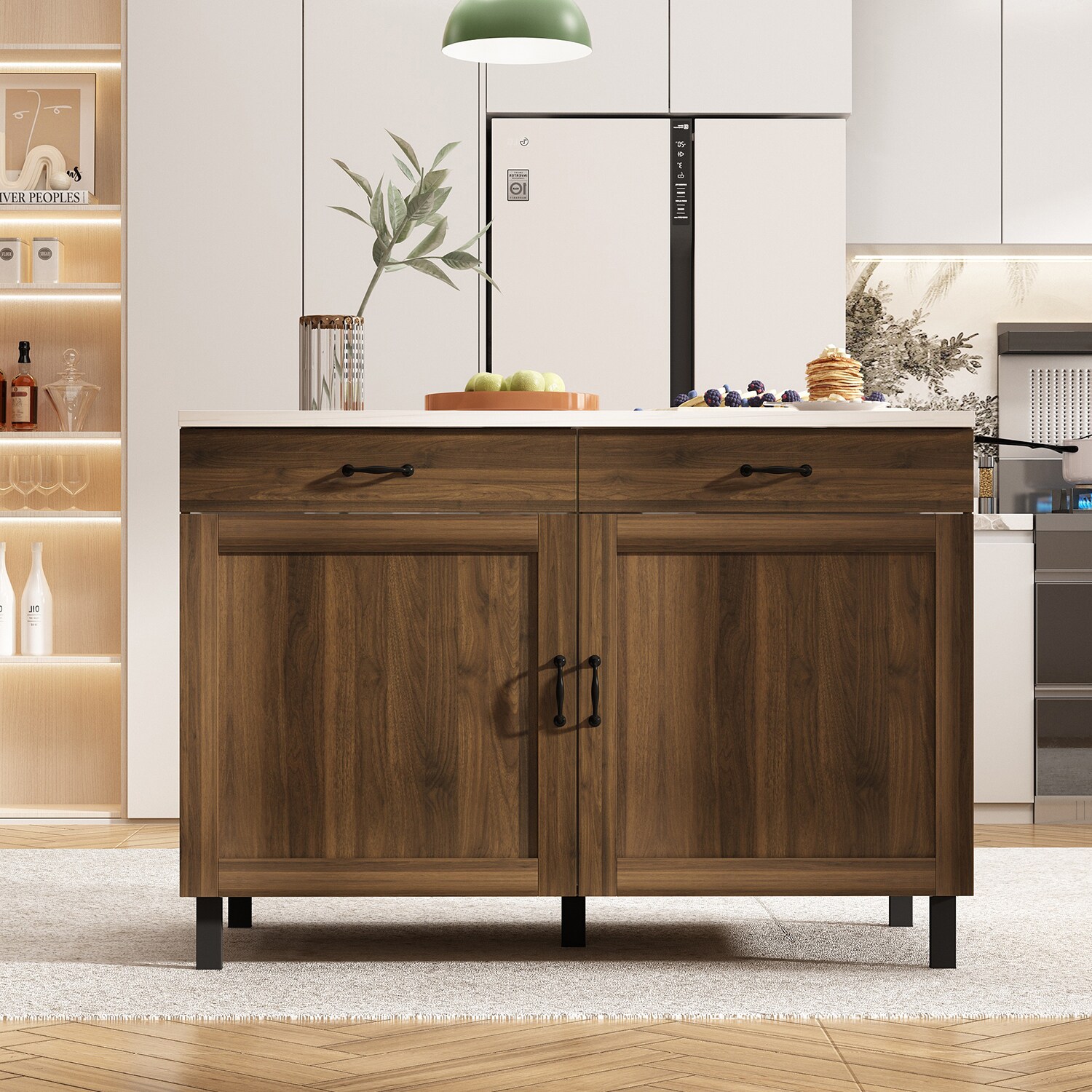 FUFU&GAGA Brown Mdf Base with Mdf Top Kitchen Island (23.6-in x 47.2-in x 33.5-in)