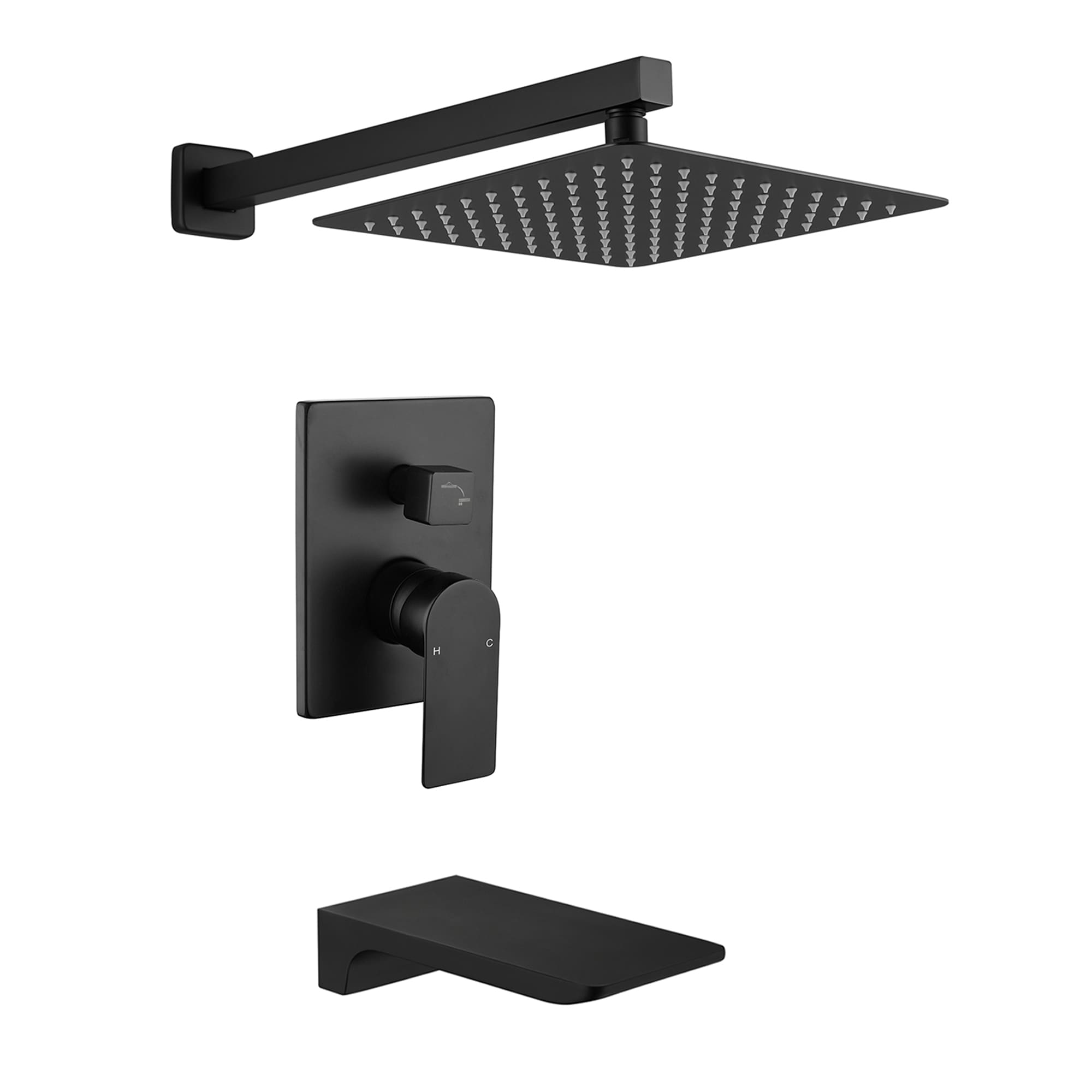 Nestfair SMD3010B Black 1-handle Single function 10-in Square Bathtub and shower Faucet with Valve