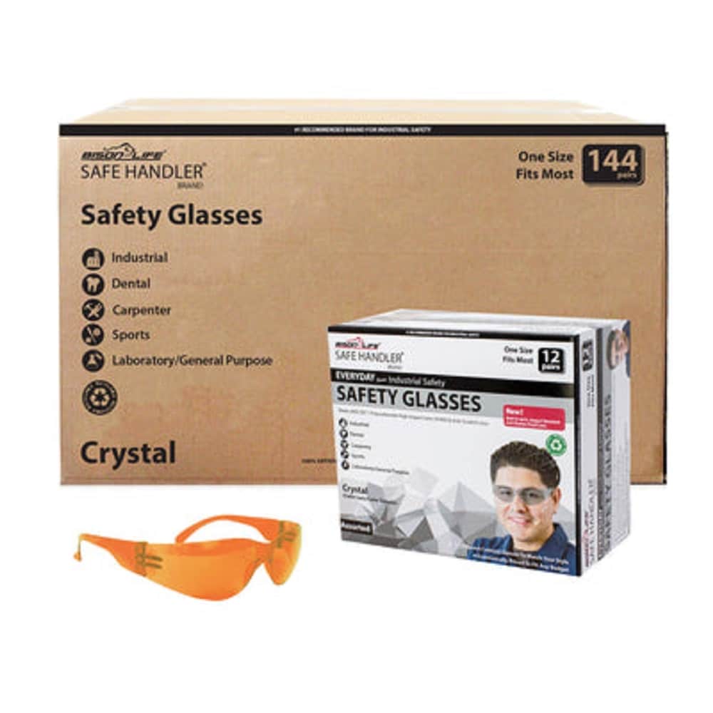 BISON LIFE SH-CR-CLCT-SG3O-CS 144-Pack, Crystal Orange Polycarbonate Safety glasses
