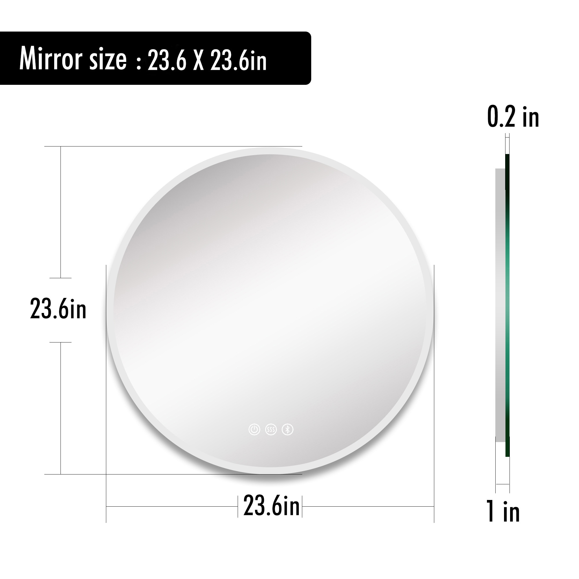 KINWELL Bathroom Mirror 23.6-in W x 23.6-in H LED Lighted White Round ...