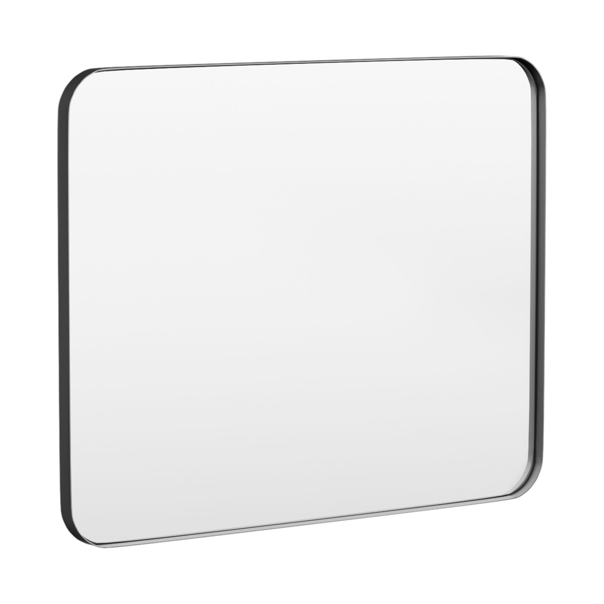 LOVMOR 40 in. W x 32 in. H Tempered Glass Rounded Rectangle Framed Wall-Mounted Bathroom Vanity Mirror in Black