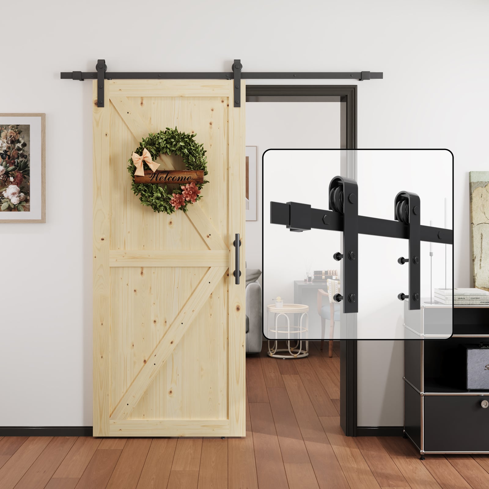 LOVMOR 6FT Sliding Barn Door Hardware Track kit Fit 36 in. Wide Single Door Panel J Roller #J-6FT1D-X001NT4FXL