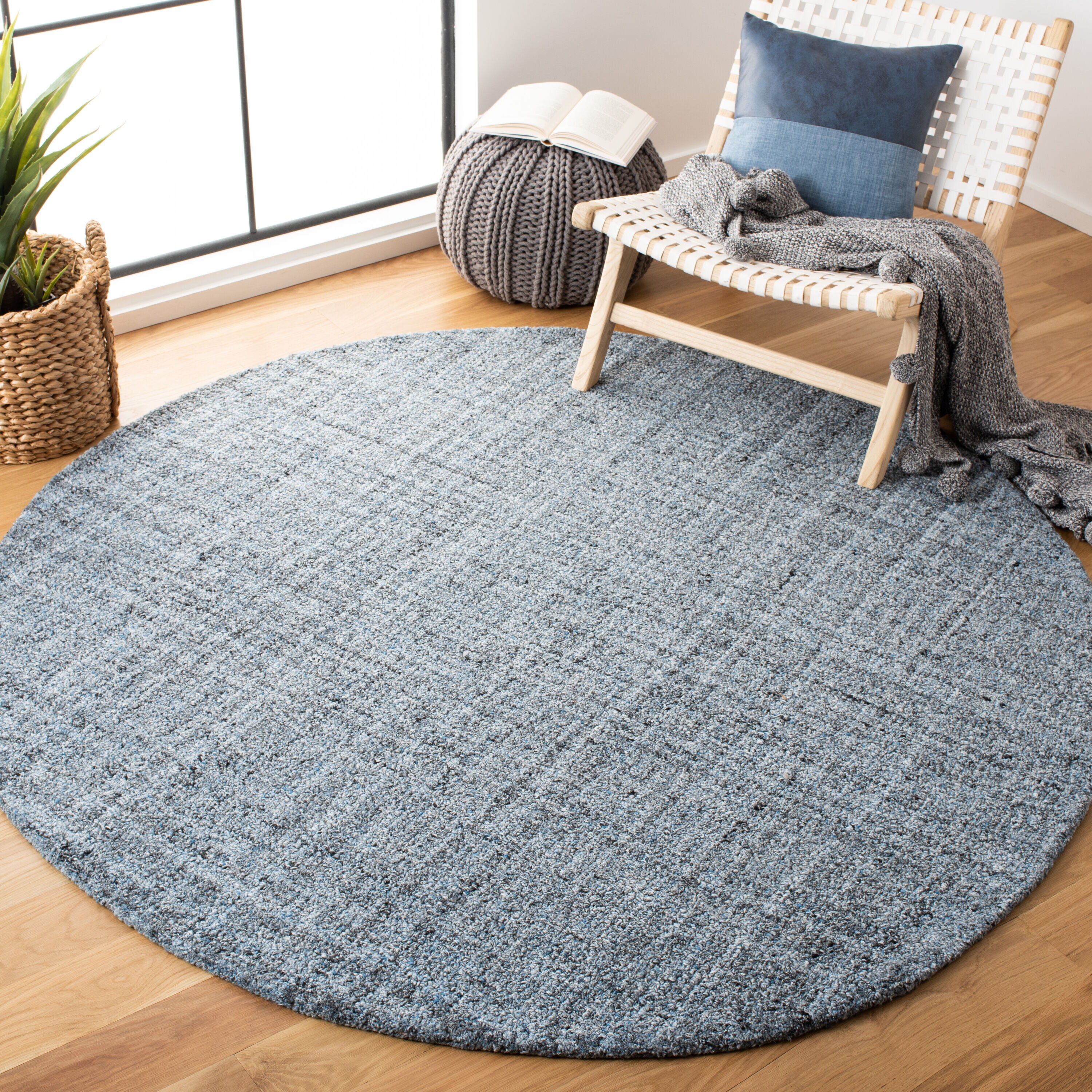  Abstract 604 Blue/Black Contemporary 6ft x 6ft Round Rug