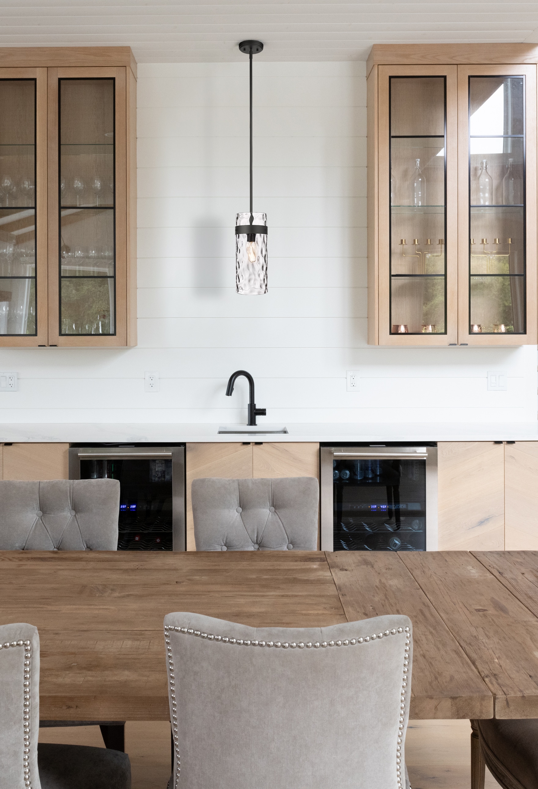 Fontaine Matte Black and Glass Indoor/Outdoor Pendant Light