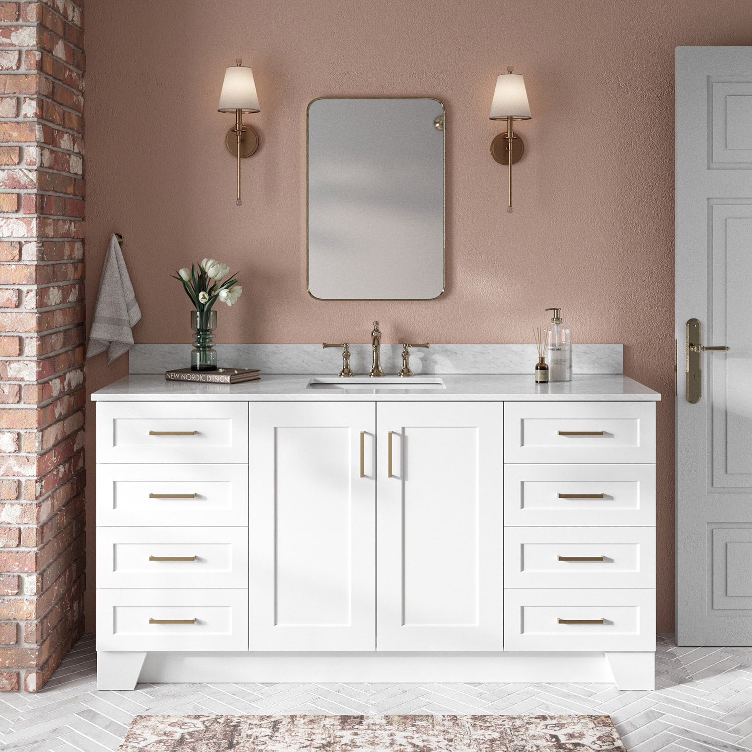 ARIEL Q067SCW2RVOWHT Taylor 67-in White Undermount Single Sink Bathroom Vanity with 0.75" Carrara White Marble Marble Top