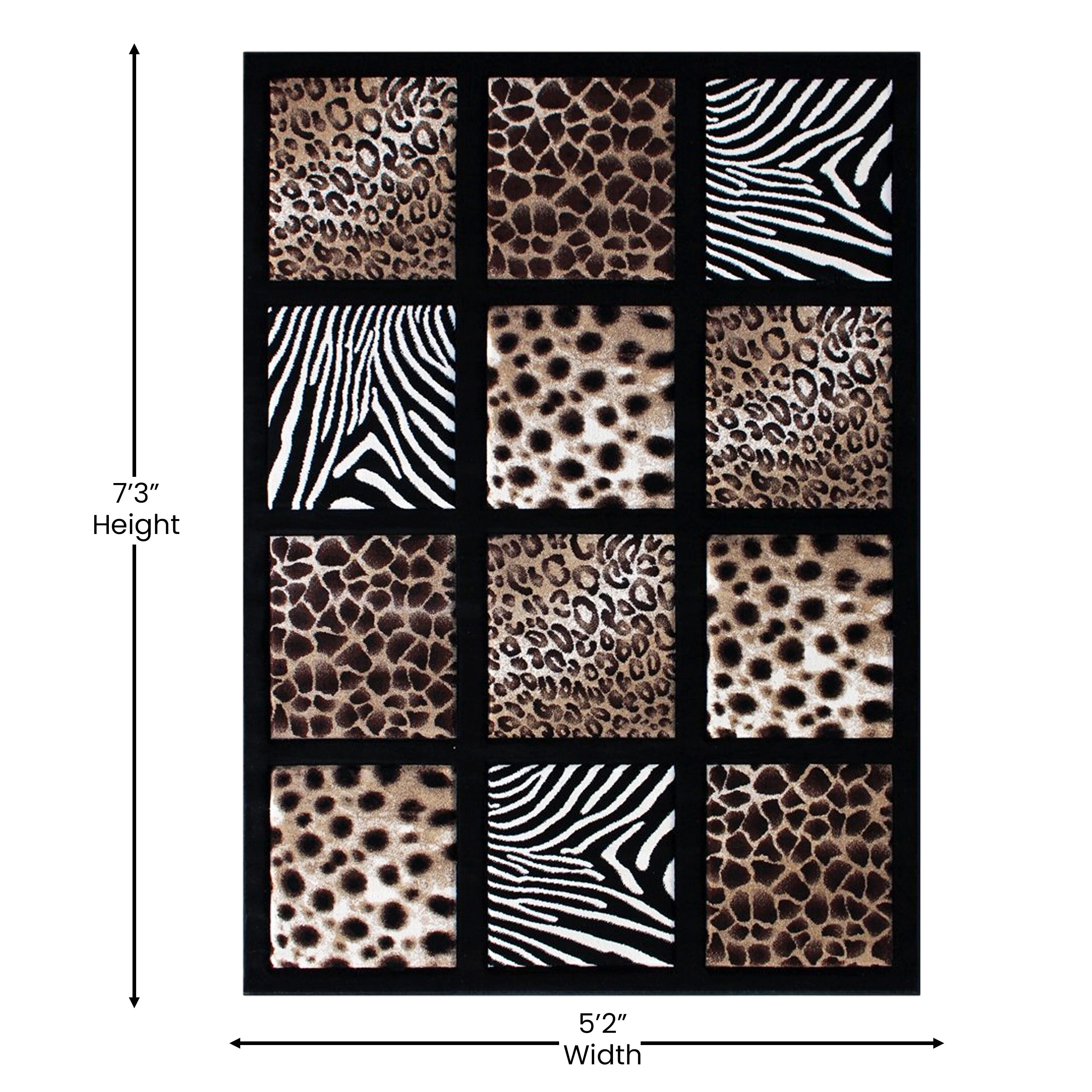 Reversible Black and White Synthetic 5' x 7' Area Rug