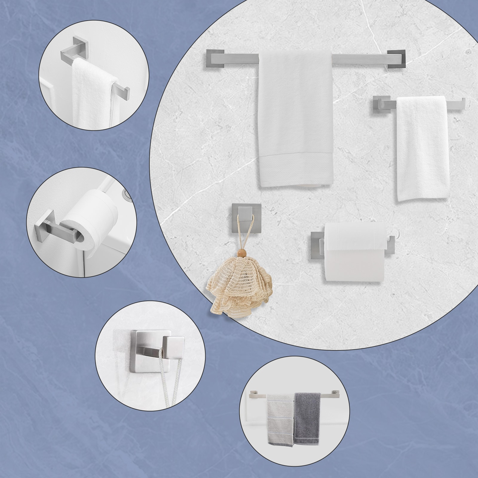 Brushed Nickel 24-Inch Adjustable Metal 4-Piece Bath Hardware Set