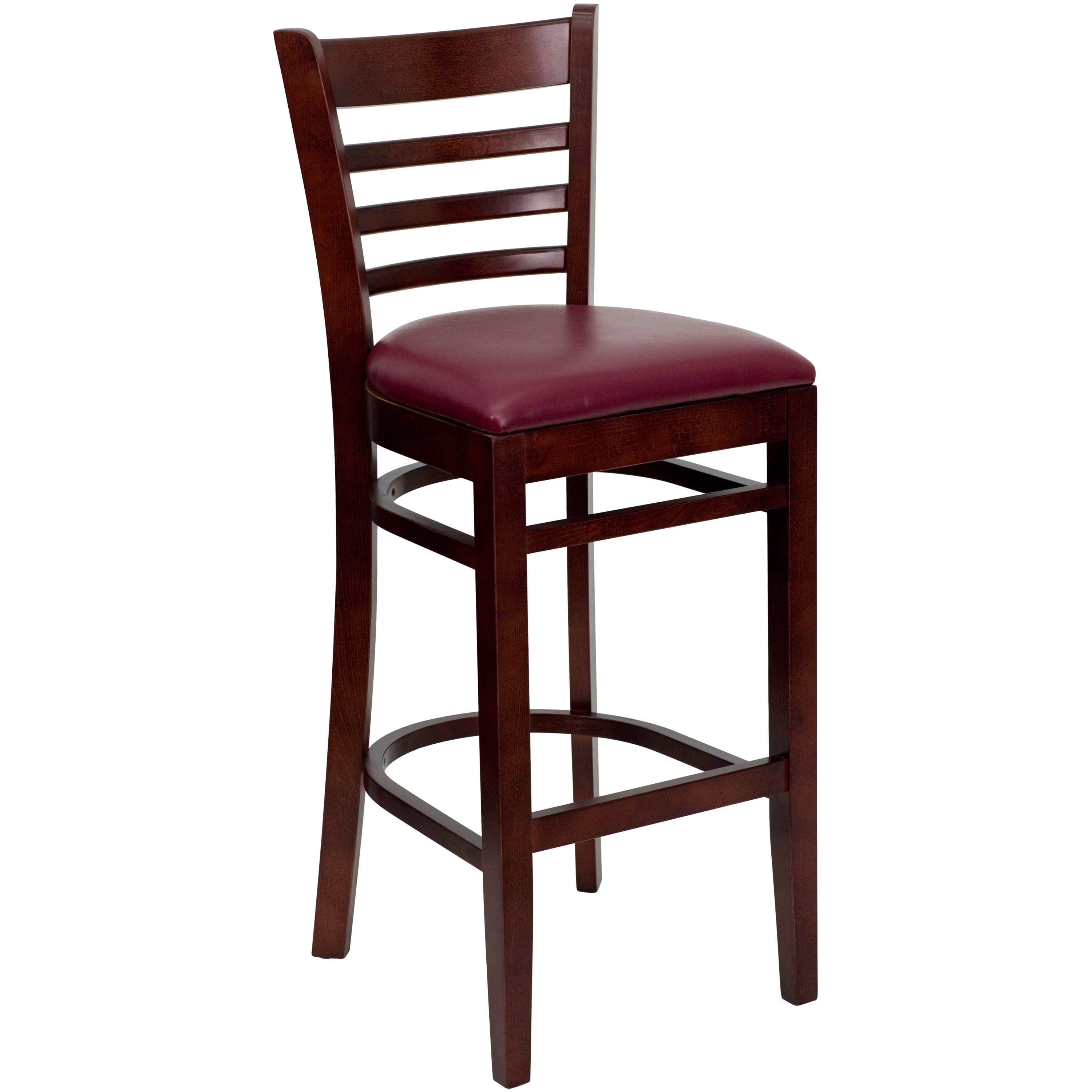 Flash Furniture 812581016468 Burgundy Vinyl Seat/Mahogany Wood Frame 31.0-Inches H Bar height Square seat Upholstered Wood Bar Stool and Back