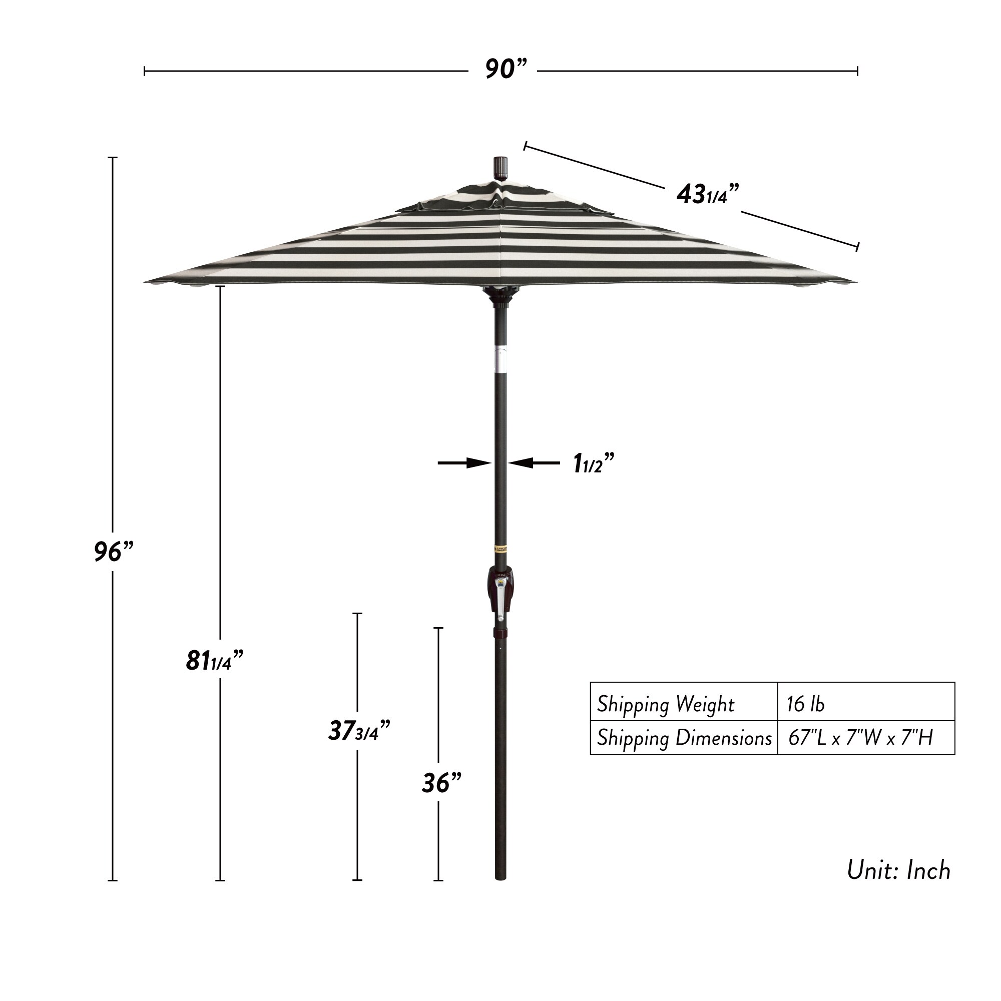 7.5 ft. Black and White Striped Aluminum Market Umbrella