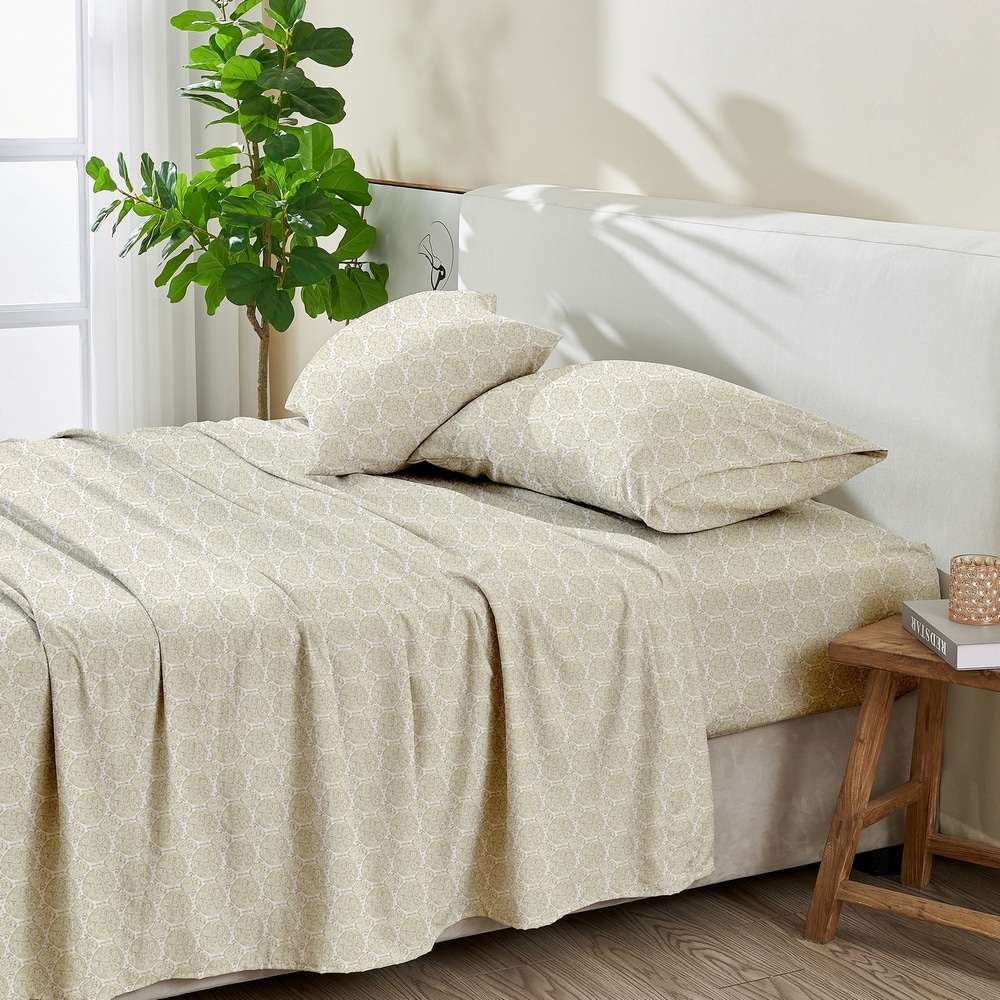 Patina Vie Twin Polyester Grove Tiles Green 3 -Piece Bed Sheet Set