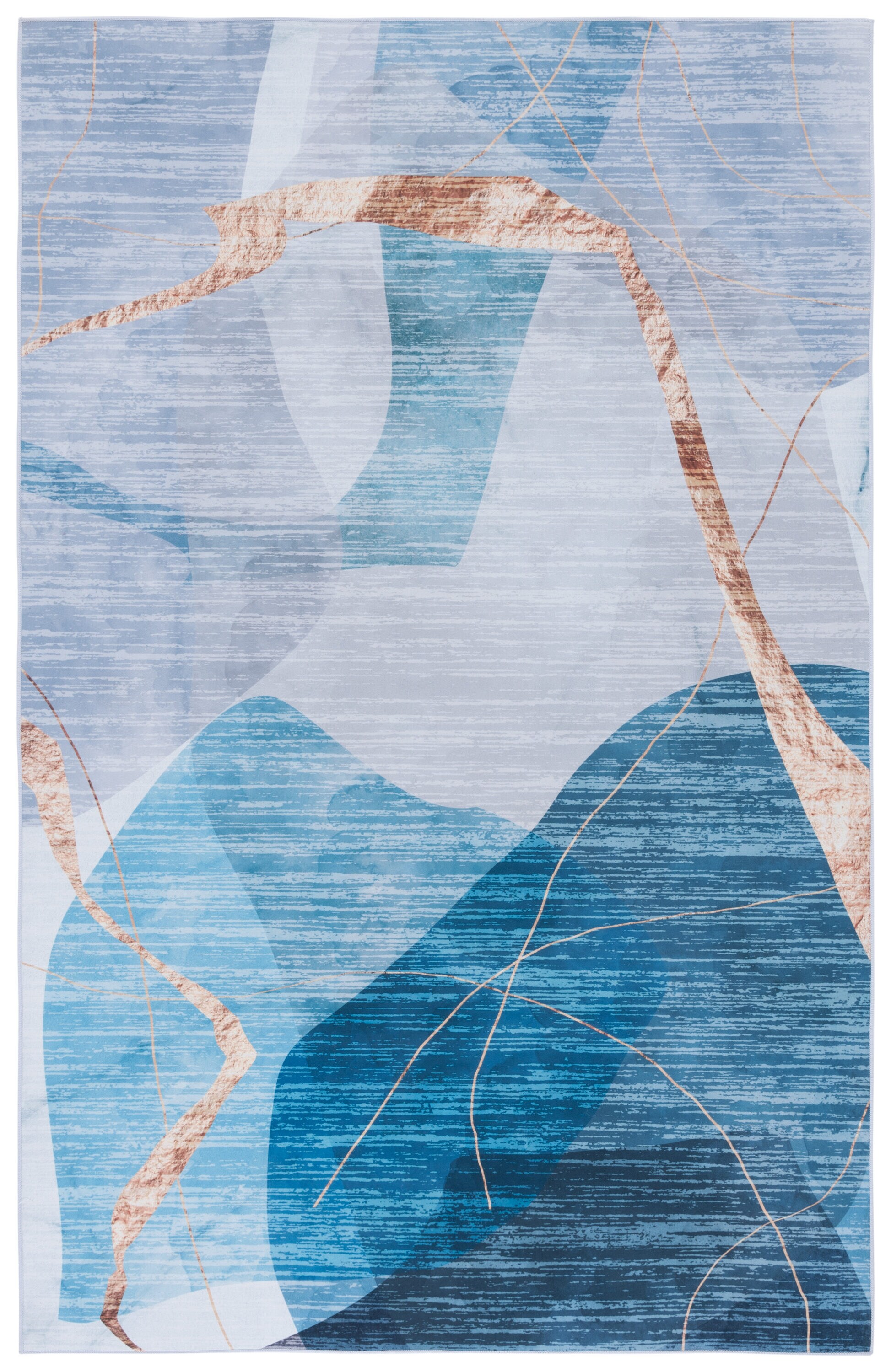 6' x 9' Blue Abstract Washable Wool Synthetic Area Rug