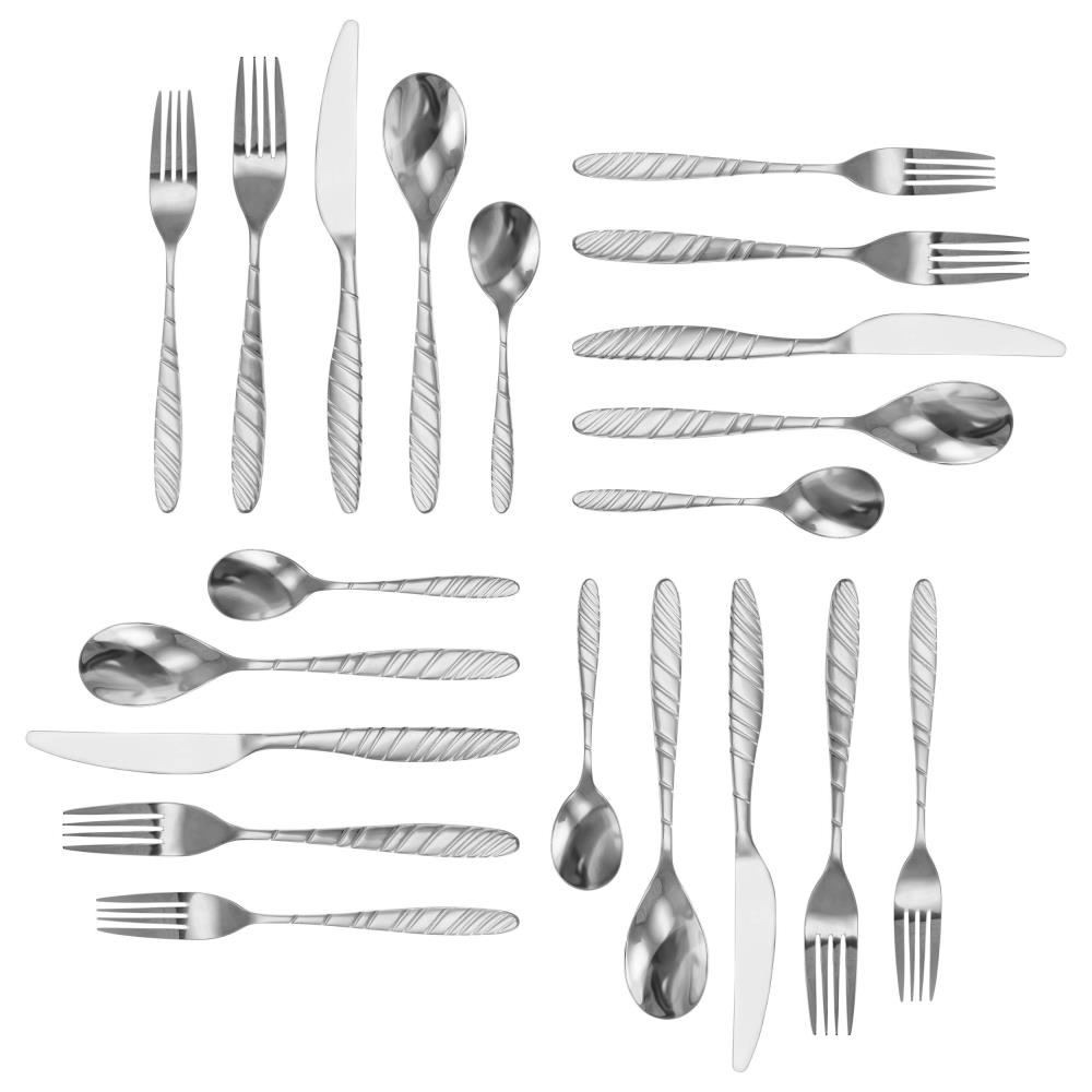 20pc Stainless Steel La Vague Silverware Set Matte Black - MegaChef