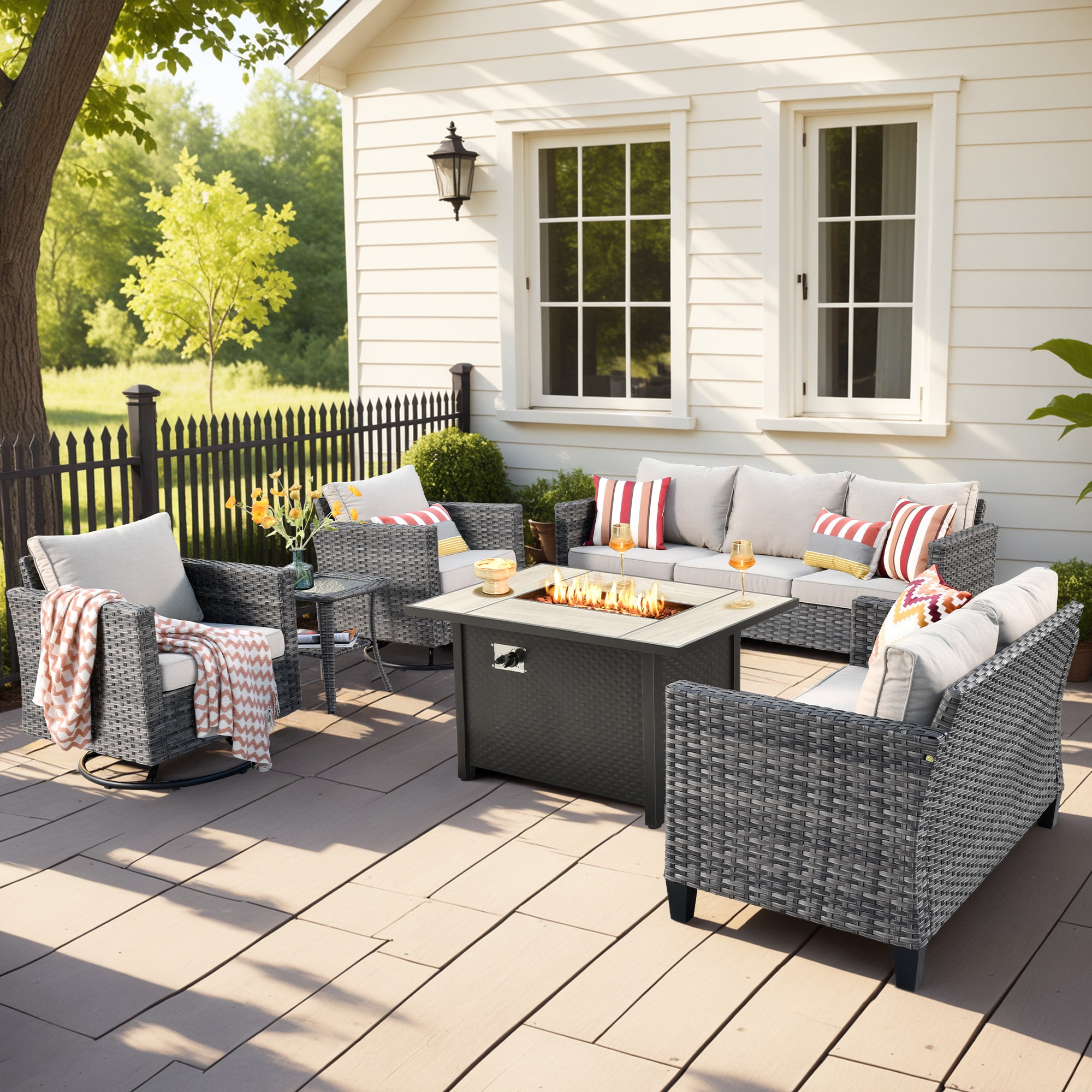XIZZI XSQL6164-RC3IFP-1 Lullaby 6 -Piece Rattan Patio Sofa Conversation Set with Beige Cushions