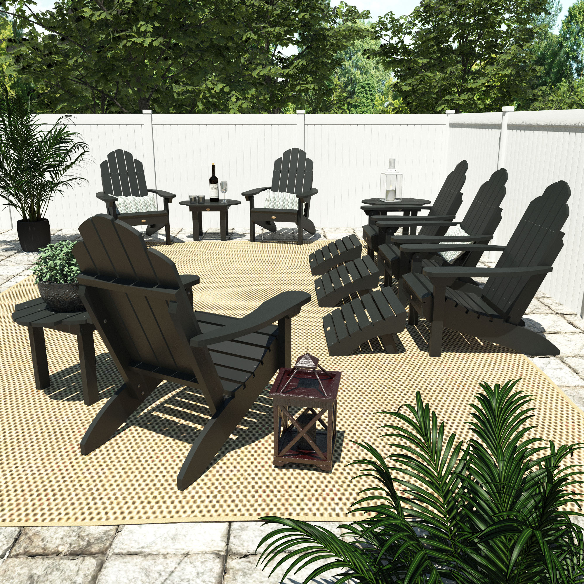 highwood AD-KITCLAS7-BKE The Westport Set of 6 Black Poly-lumber Frame Stationary Adirondack Chair with Slat Seat