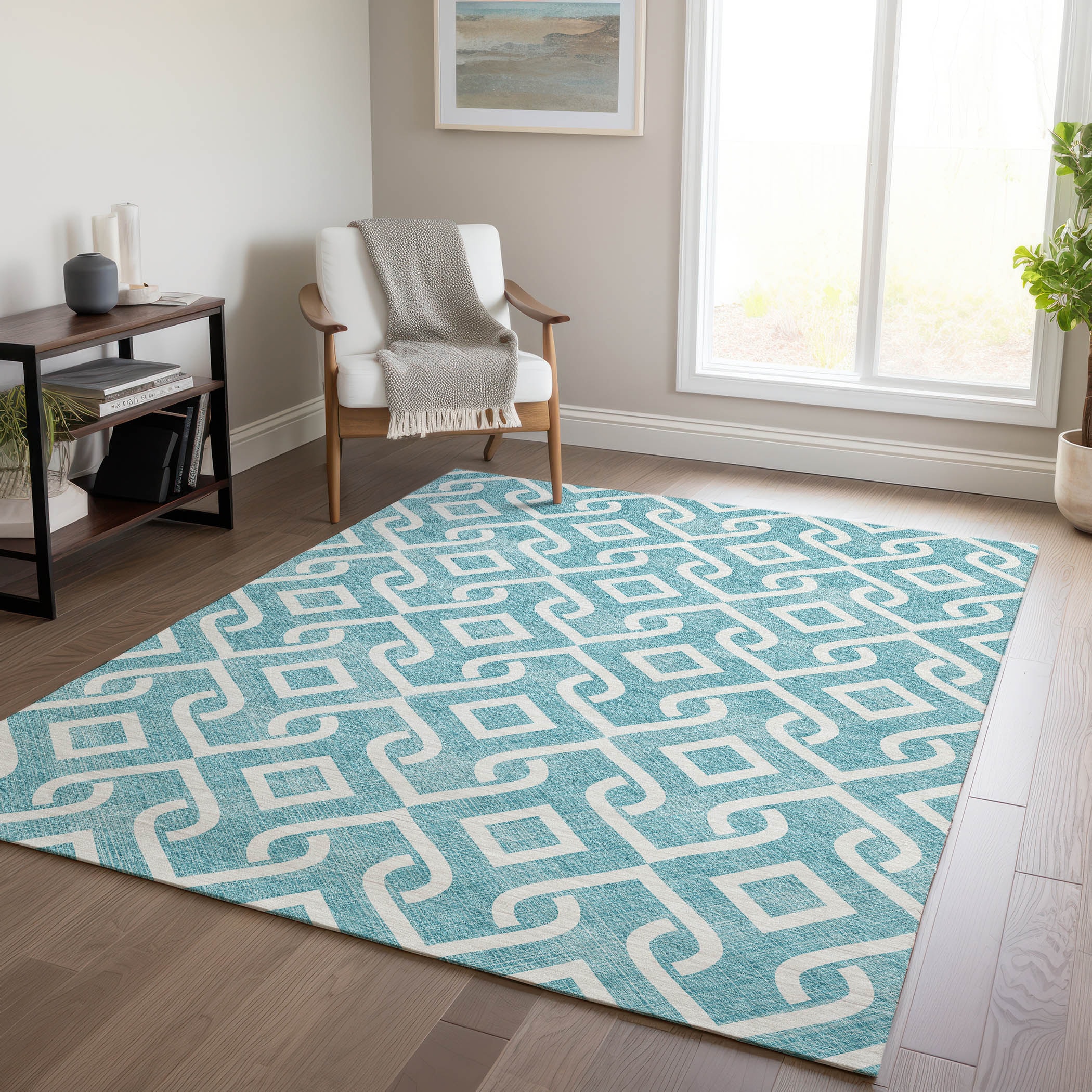 Addison Rugs ACN621TE30X46 Chantille ACN621TE 2 x 3 (ft) Polyester Teal Rectangular Indoor/Outdoor Geometric Machine washable Area rug