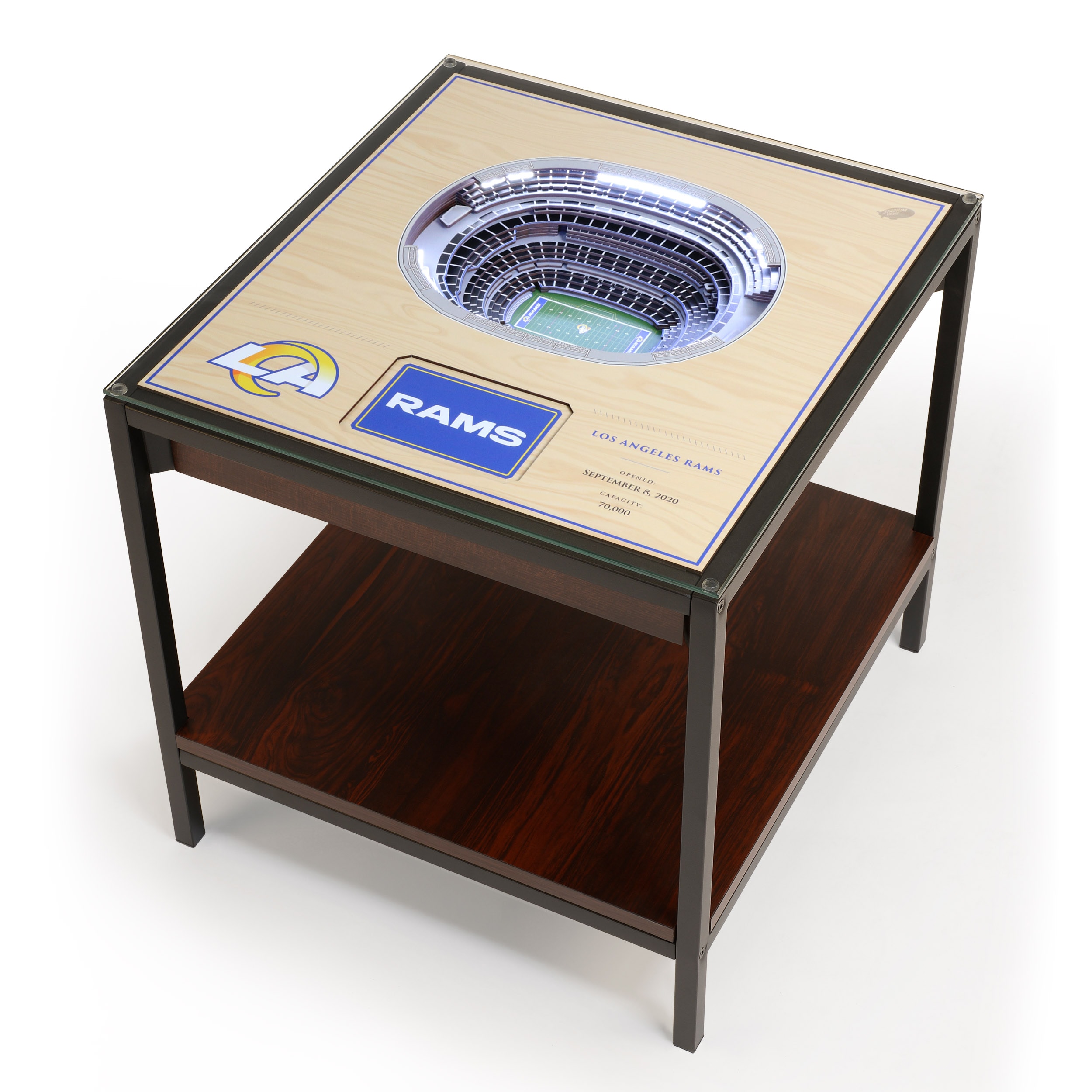 StadiumViews 3704749 25-Layer StadiumView Lighted End Table 22-Inches W x 22.25-Inches H Team Colors Glass Square Modern End Table with Storage Assembly Required