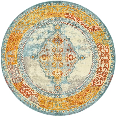 Unique Loom Da Vinci Vita 9 x 12 Blue/Orange Indoor Medallion Oriental Area Rug Unique Loom Da Vinci Vita 9 x 12 Blue/Orange Indoor Medallion Oriental Area Rug