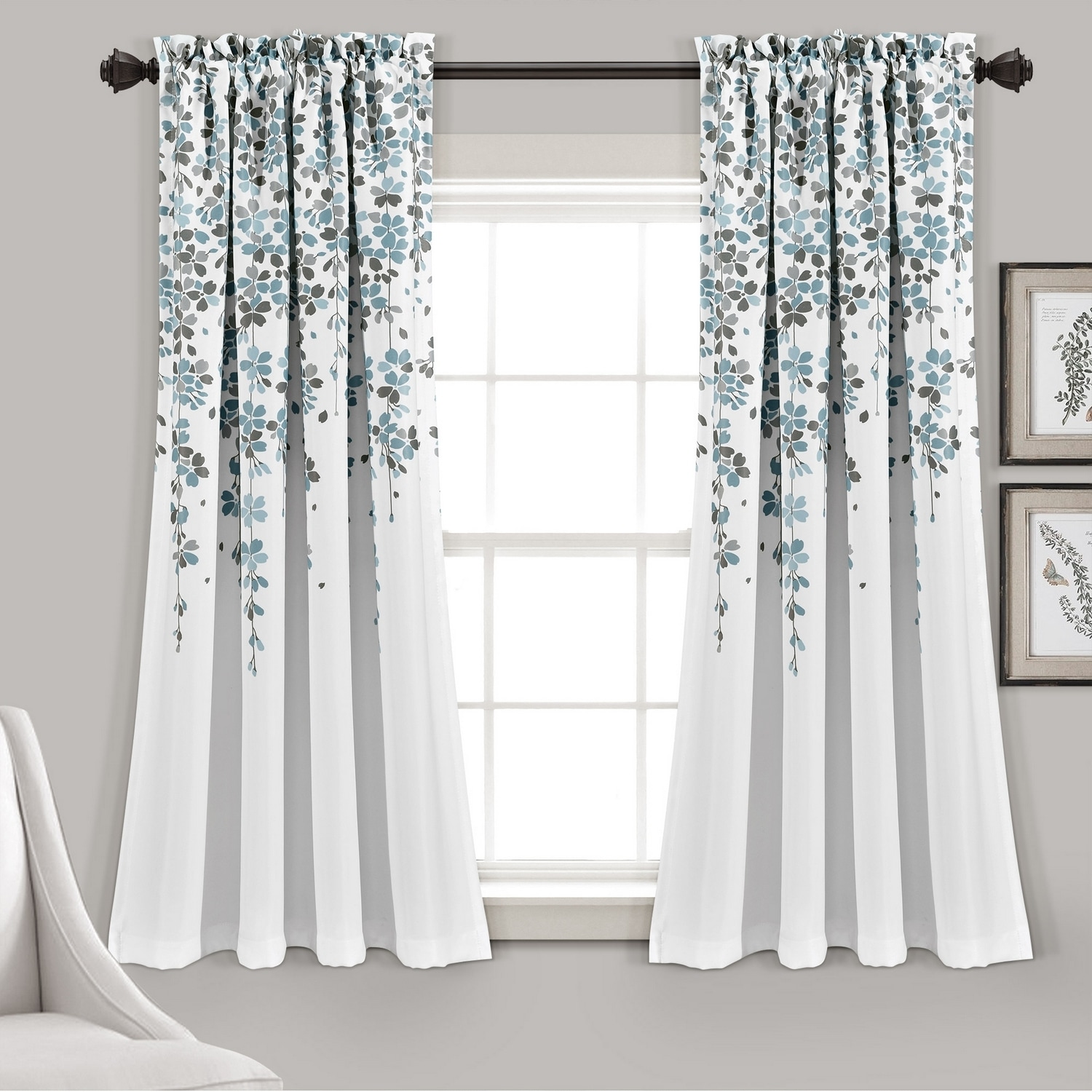 Lush Decor 16T006184 63-Inches Blue Floral Light filtering Rod pocket Curtain panel pair