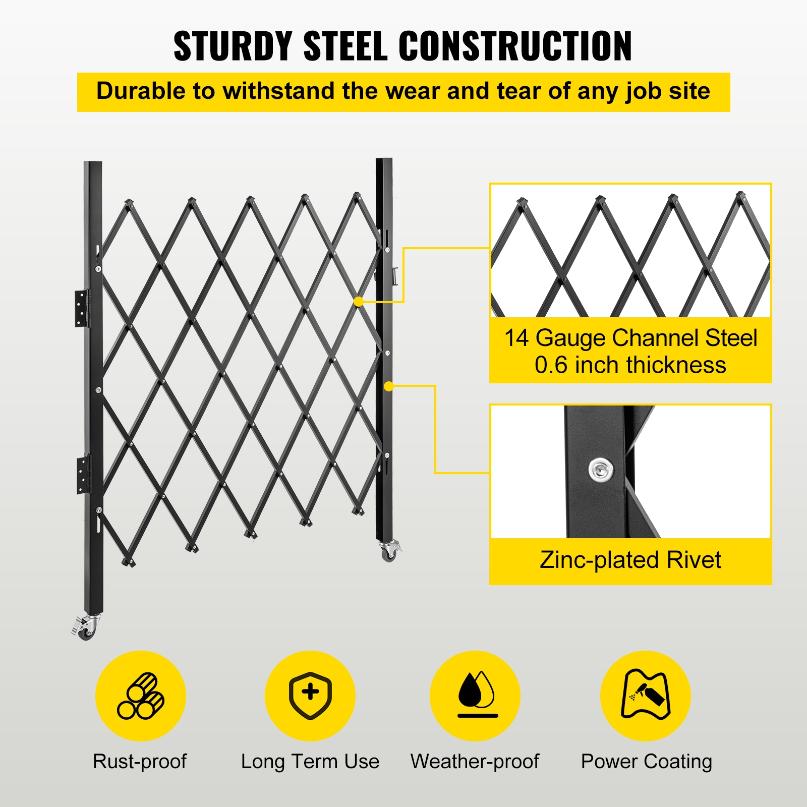 VEVOR Single Folding Security Gate 71-in x 61-in Black Steel Surface ...