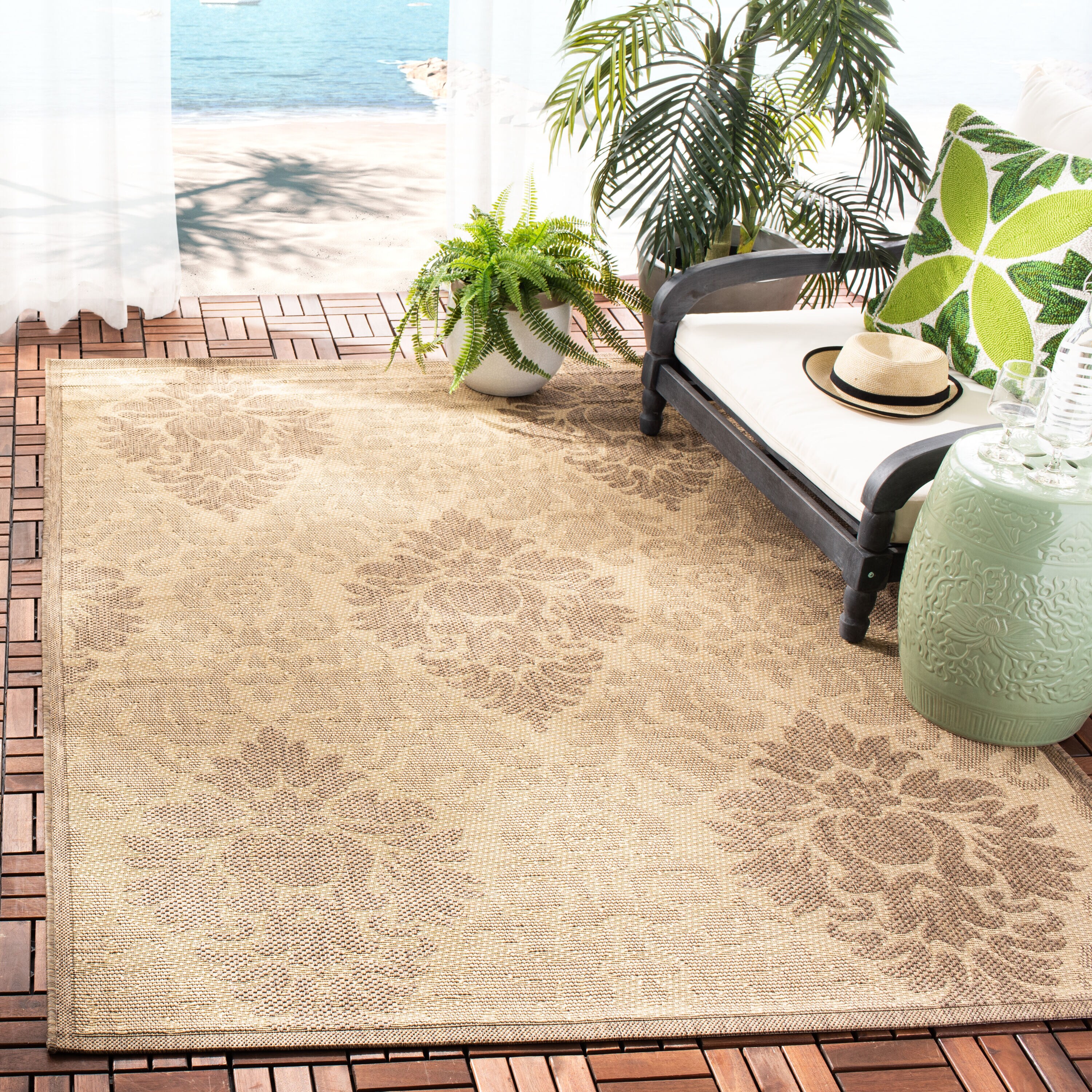 Safavieh CY2714-3001-3 Courtyard Harnesk 3 x 5 (ft) Loomed Polypropylene Natural/Brown Rectangular Indoor/Outdoor Damask Coastal Throw rug