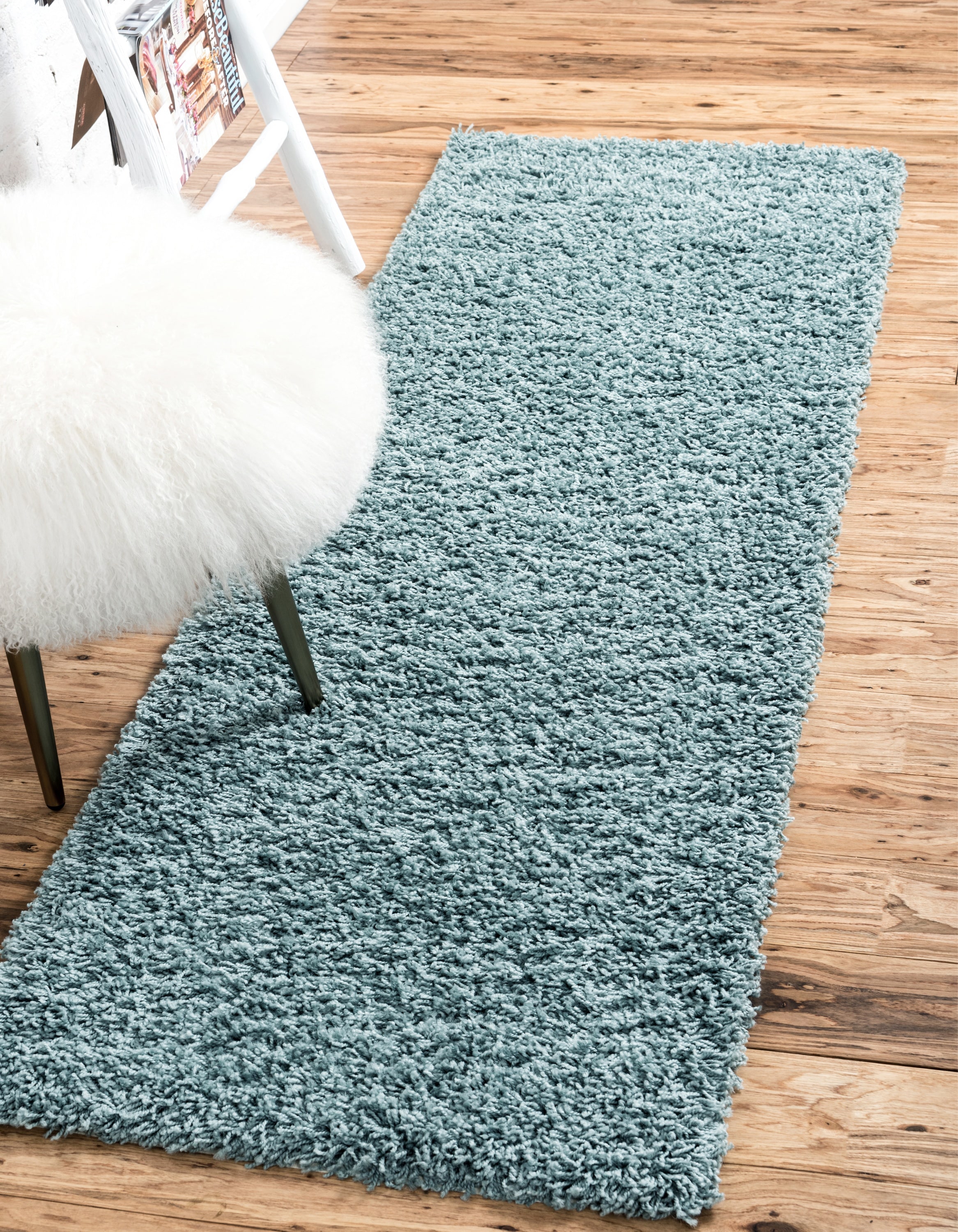 Bathroom Runner Rug Extra Long Chenille Area Rug Non-Slip Blue Bathroom Rug  Shag Shower Mat Kitchen Rugs (59 x 20 inches, Duck Eggshell Blue) 