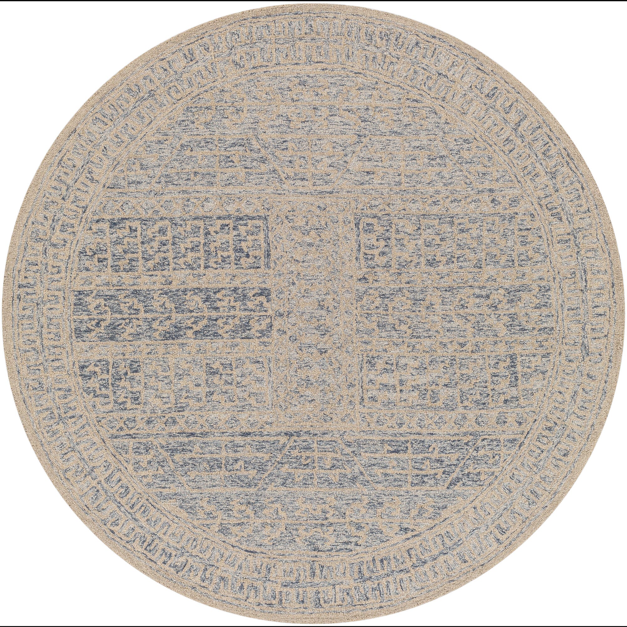 Livabliss GND2318-6RD Granada 5 x 6 (ft) Tufted Wool Blue Round Indoor Medallion Oriental Area rug