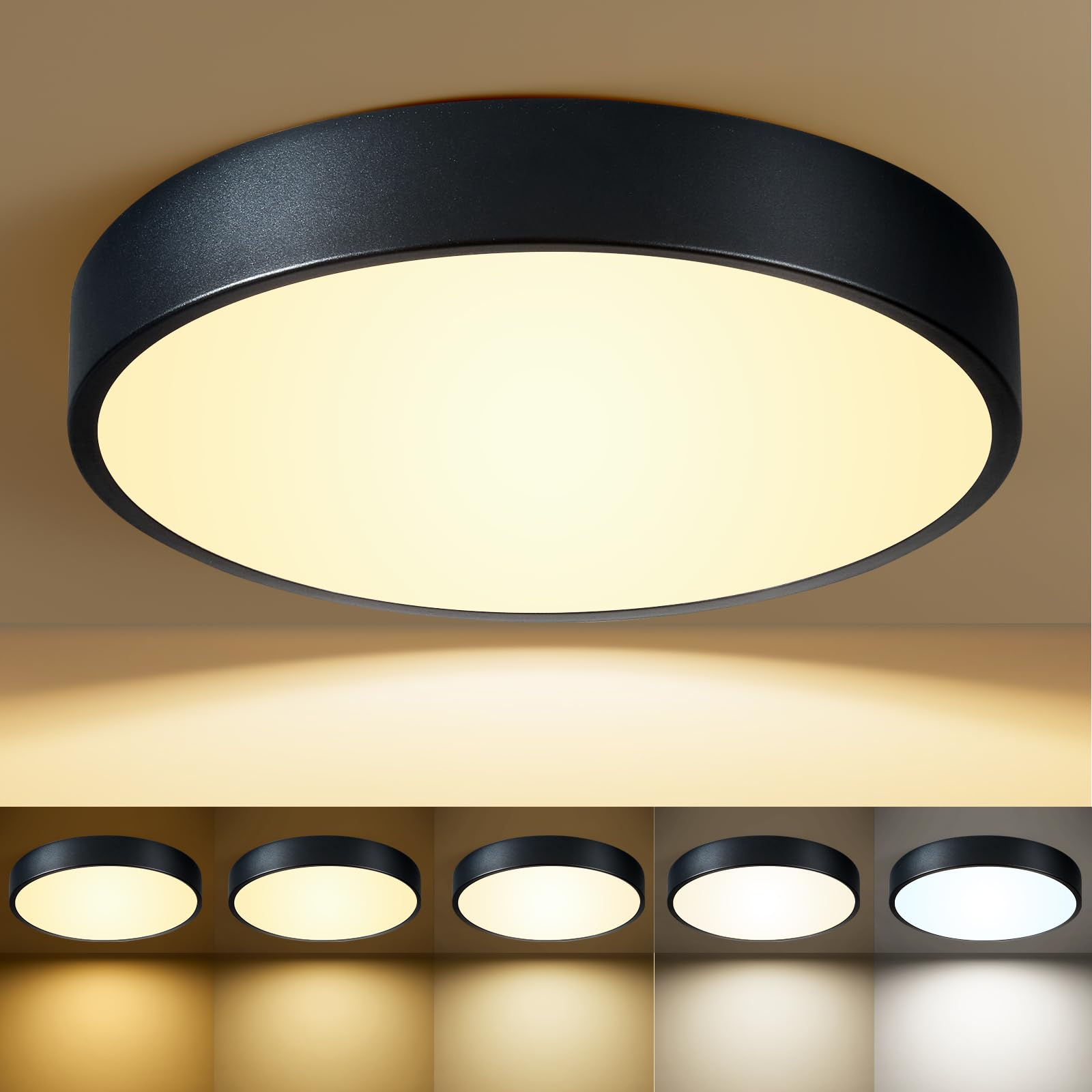 AOIZGMY  Black Flush Mount Ceiling Light 12 inch LED Dimmable Ceiling Lamp 24W 5CCT 2700K to 5000K Modern Close to Ceiling Light Fixture for