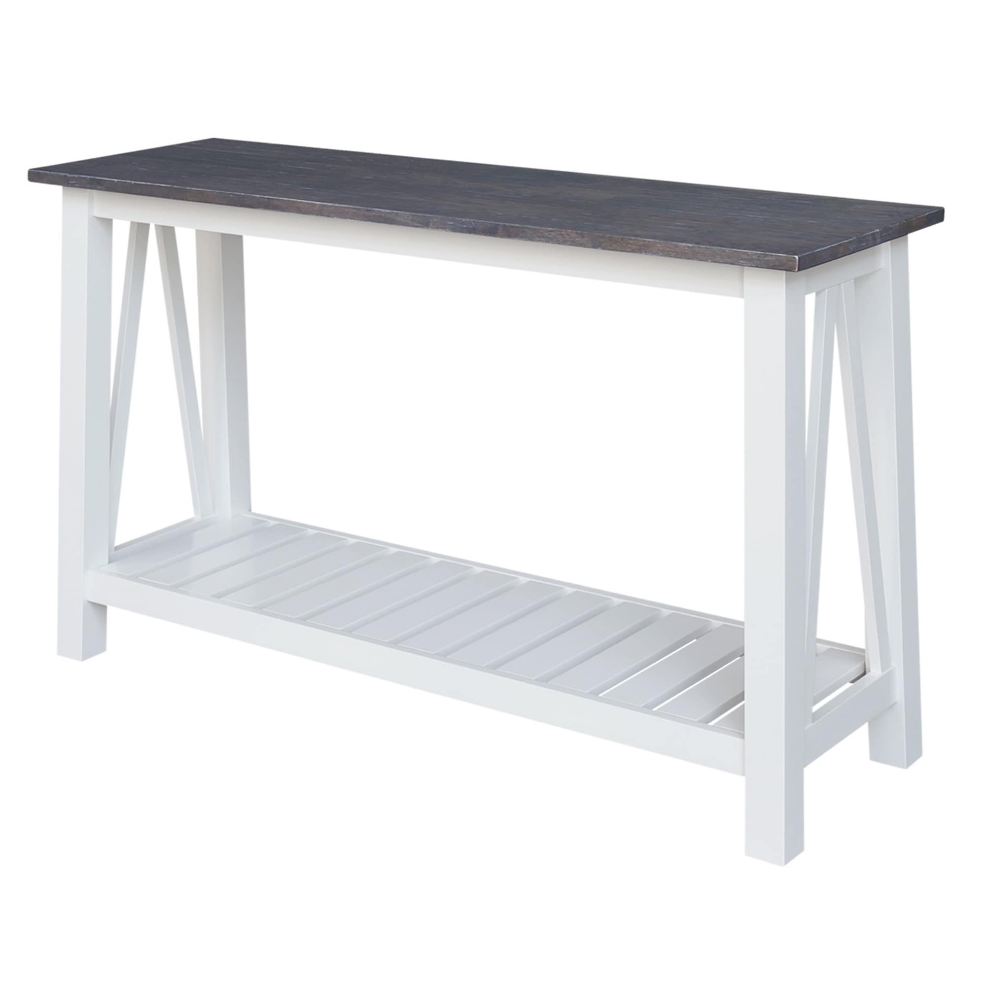 Surrey 65" White and Heather Gray Solid Wood Console Table with Storage
