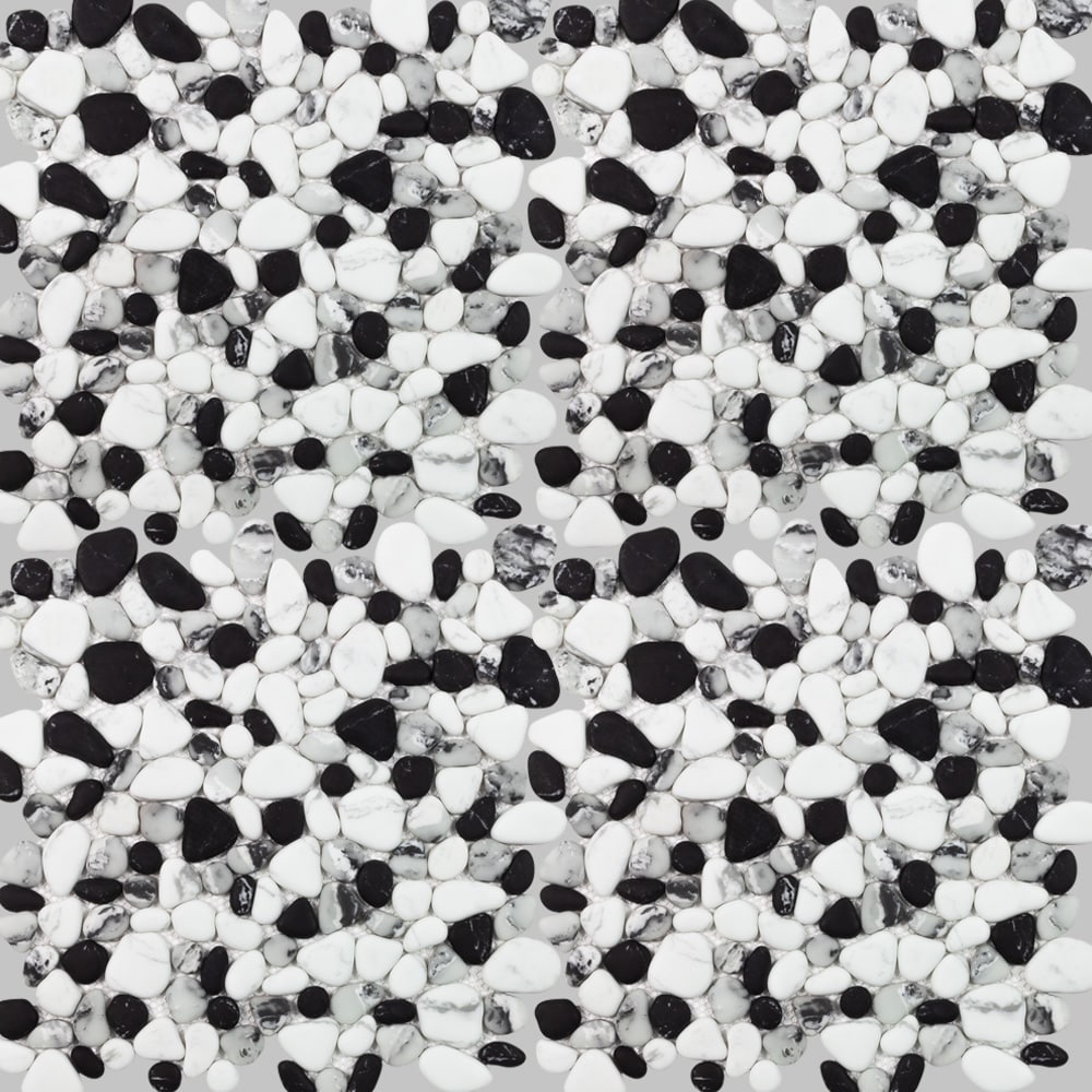 Boutique Ceramic LW2007002 Black Tie 12-in x 12-in Carrara-look Recycled glass Marble look Pebble Mosaic Floor and Wall Tile ( 0.998-sq ft Piece )