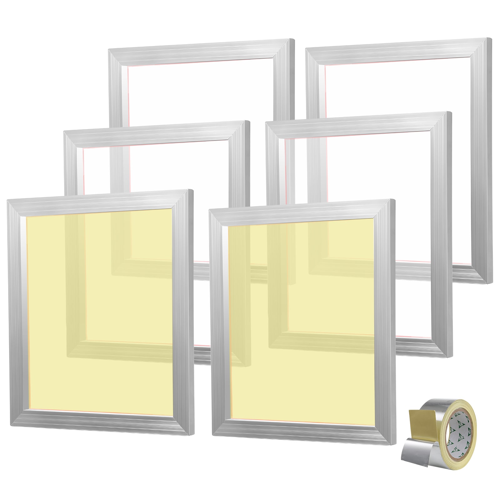 GIVIMO 18-in x 20-in Screen Printing Frames 6-Pack Aluminum Alloy Silk Screen Frames with 160-Count High-Tension Polyester Mesh 590-in Silver Sealing Tape and Laser-Welded Corners for T-Shirts Fabric Paper Wood and DIY Craft Printing Projects