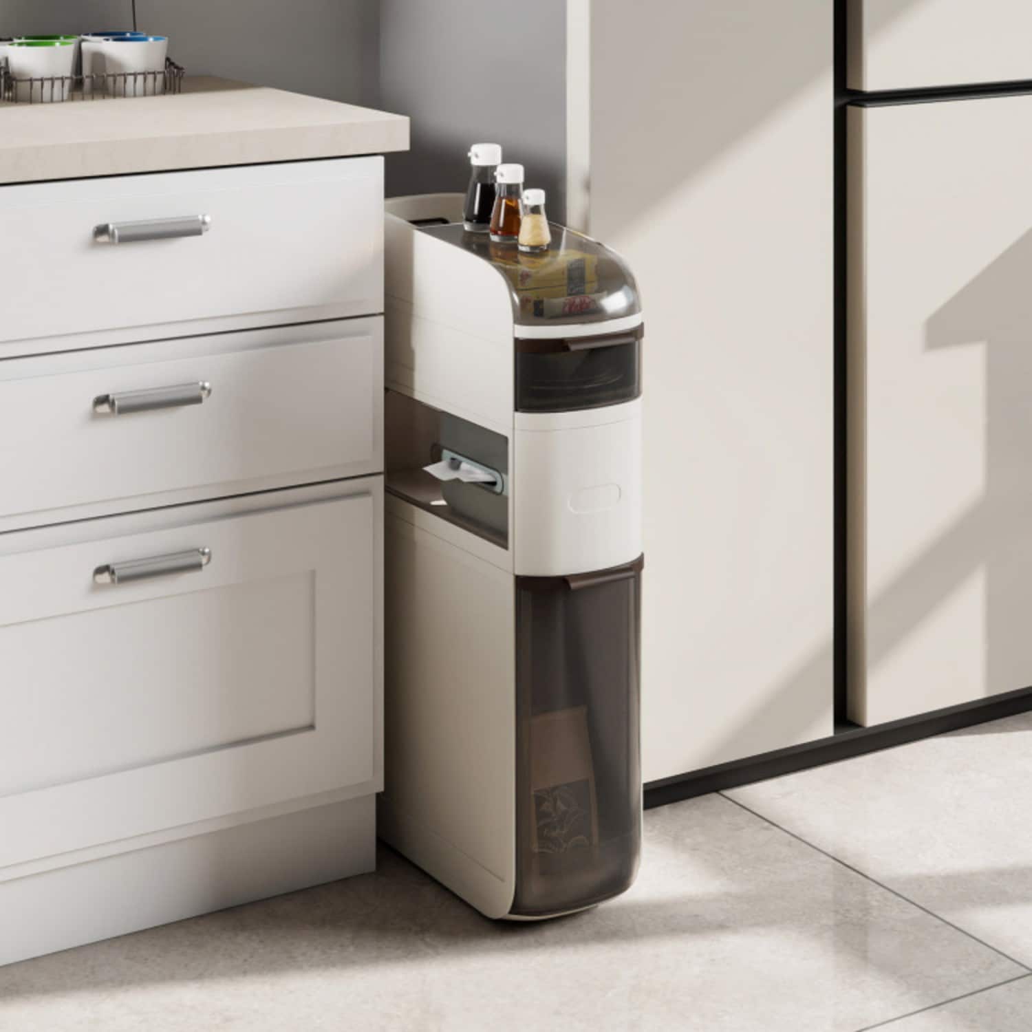 Vanityfus 4-Tier Narrow Bathroom Storage Cabinet with Drawers and Tissue Box