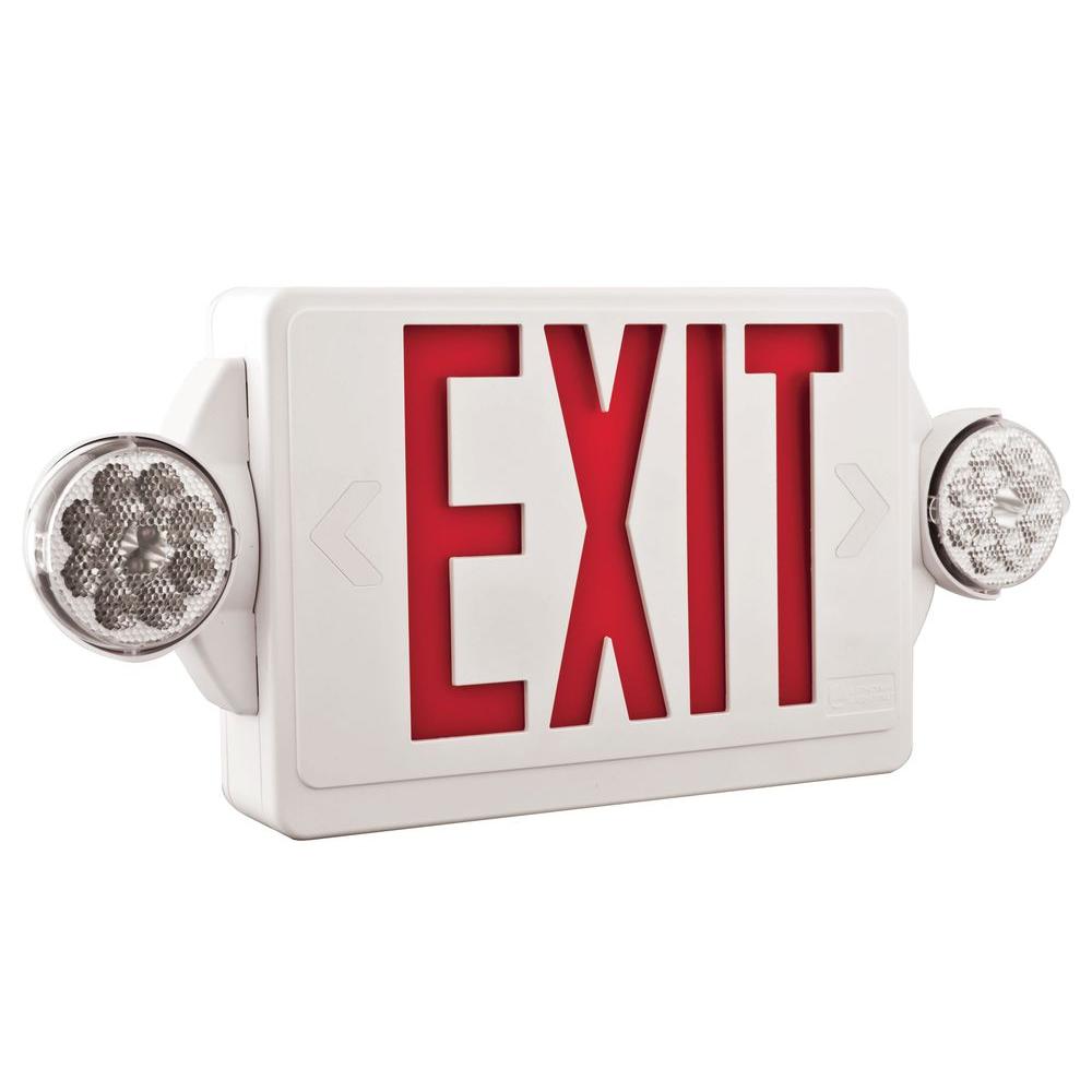Lithonia Lighting 60 Watt 120 Volt Led White Hardwired Exit Light With Red Lights At