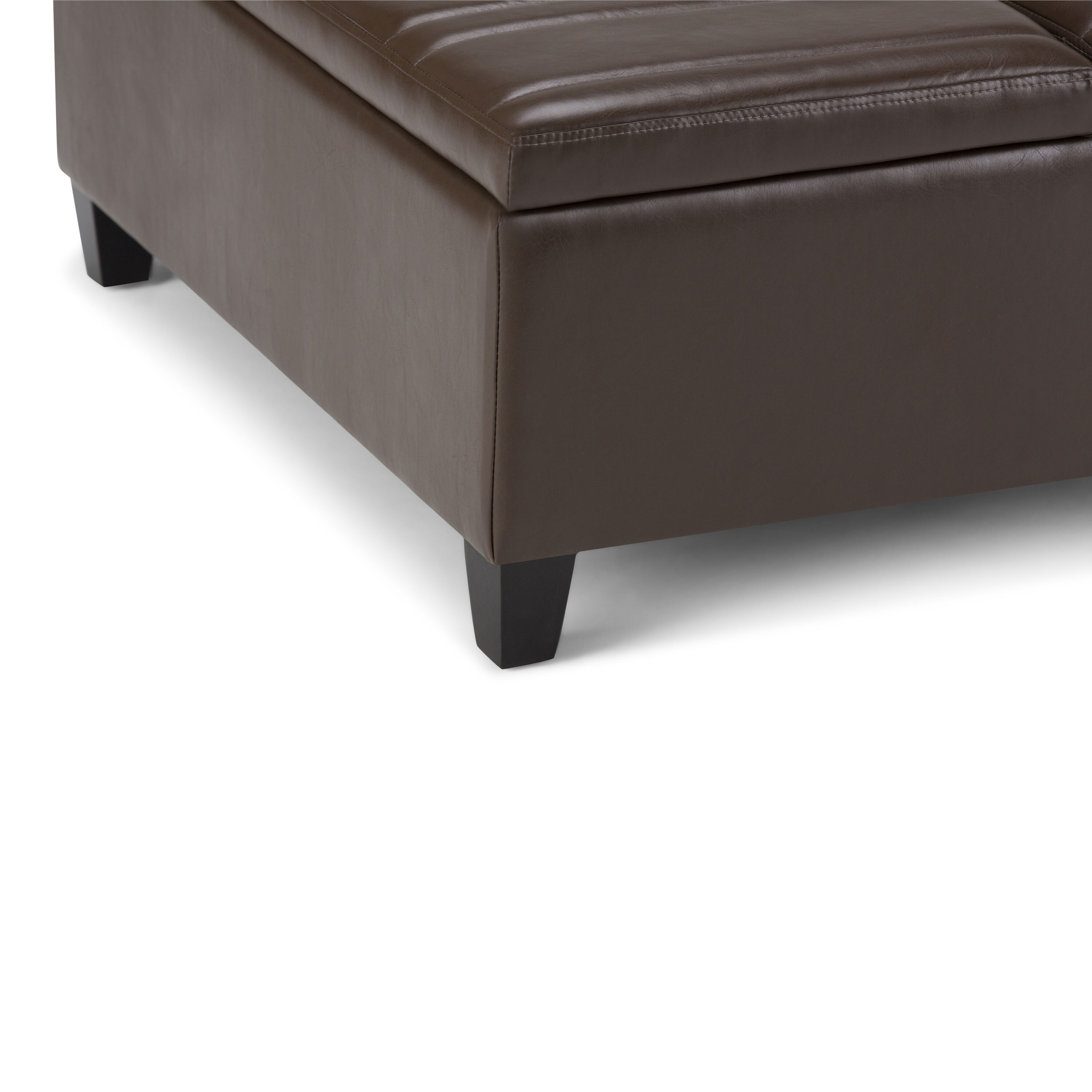 Simpli Home Ellis Modern Chocolate Brown Faux Leather Storage Ottoman ...