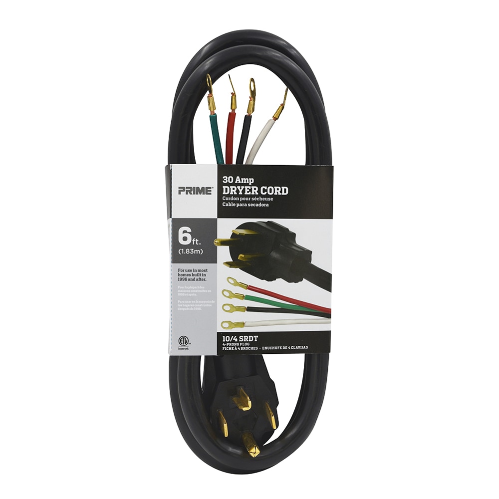 PRIME RD100406L  6-ft 30 -Amp 4 -Prong Black Dryer Appliance Power Cord